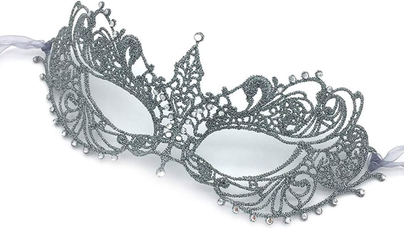 Imapo Masquerade Mask with Rhinestones, Sexy Mardi Gras Masks for Women Lady, Halloween Christmas Cosplay Venetian Party Prom Ball Lace Eye Masks - Silver image number 3