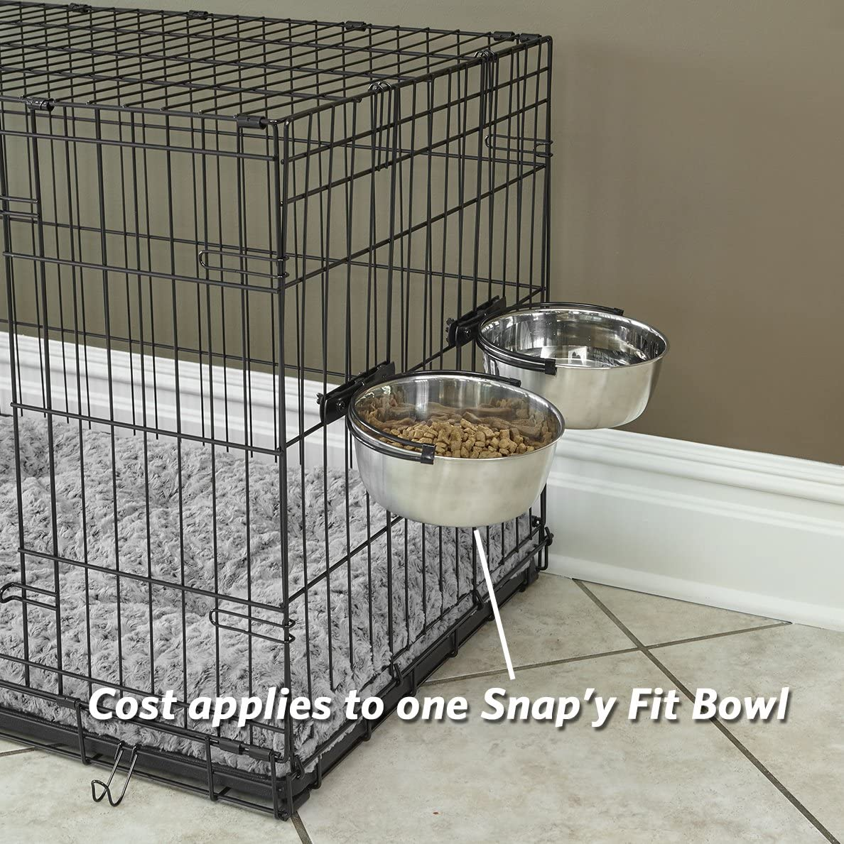 Midwest Homes for Pets Snap'Y Fit Stainless Steel Food Bowl/Pet Bowl, 2 Qt. for Dogs & Cats