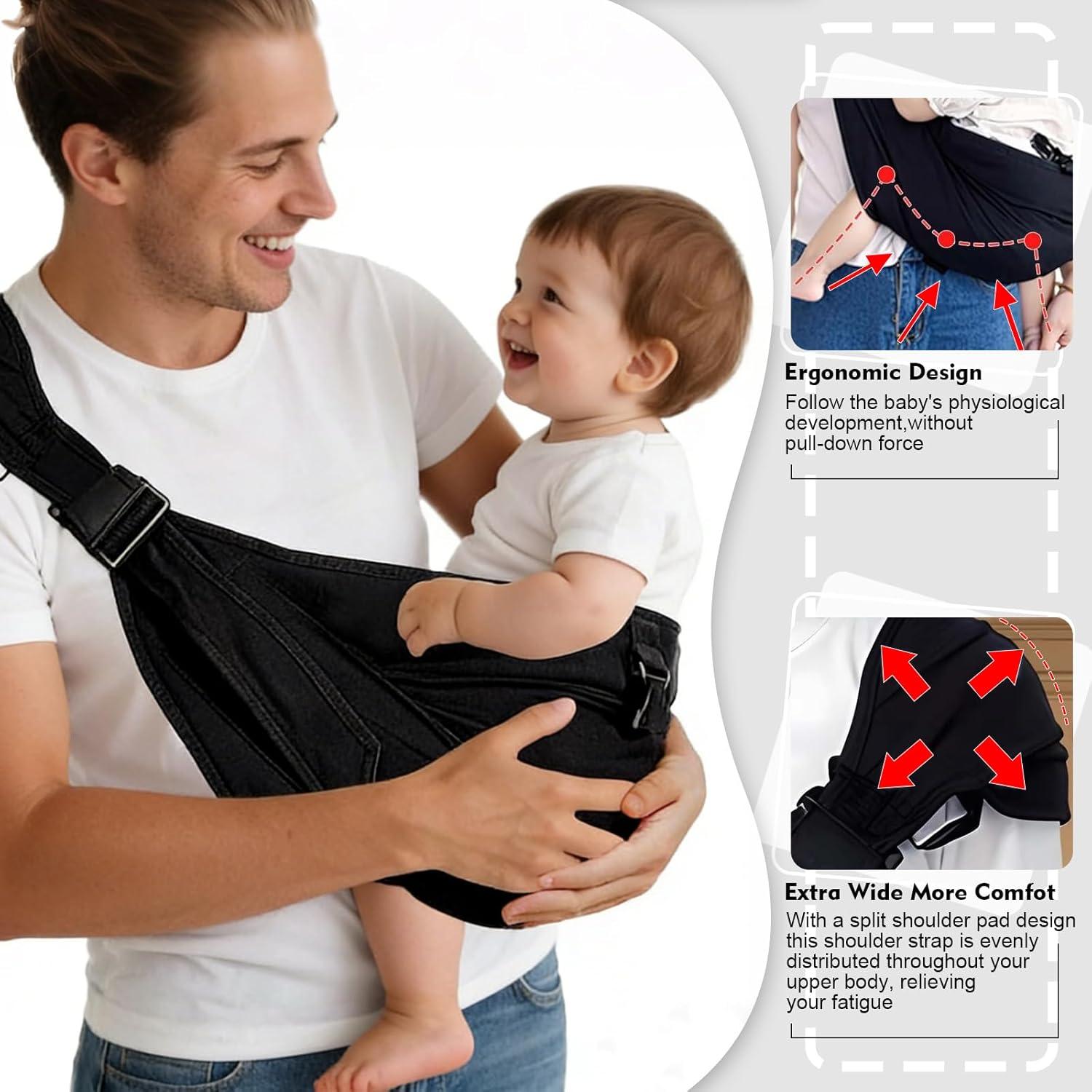 Baby Carrier Sling for Newborn to Toddler - Lightweight, Adjustable & Breathable Sling Carrier for Travel, Outdoor & Breastfeeding, up to 20Kg (Black) image number 1