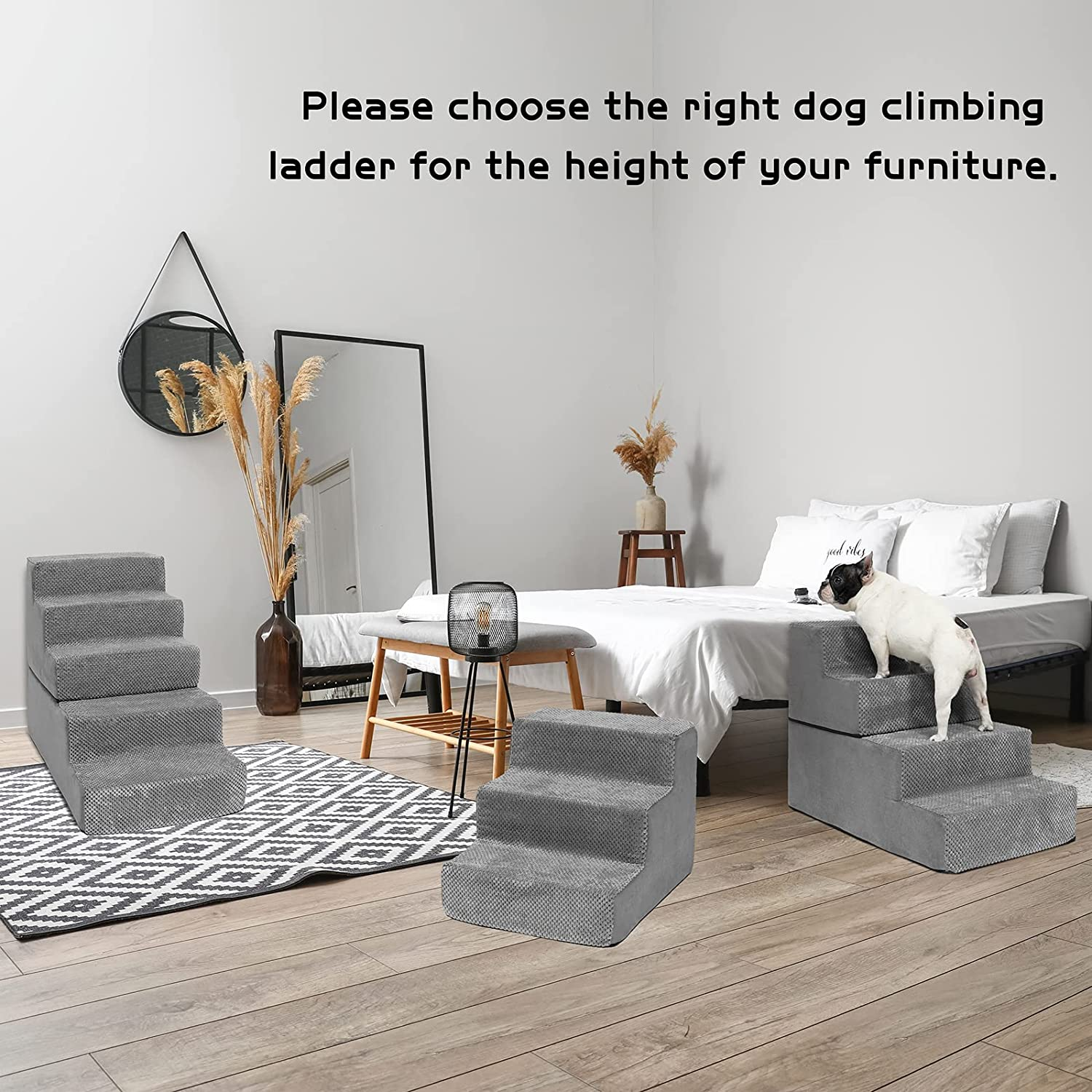 Portable Dog Stairs, Pet Stairs 3-Step Anti-Slip Rubber Bottom Memory Foam Dog Steps with Removable Washable Cover for Smaller & Elder Pets, Sturdy Steps for Dogs