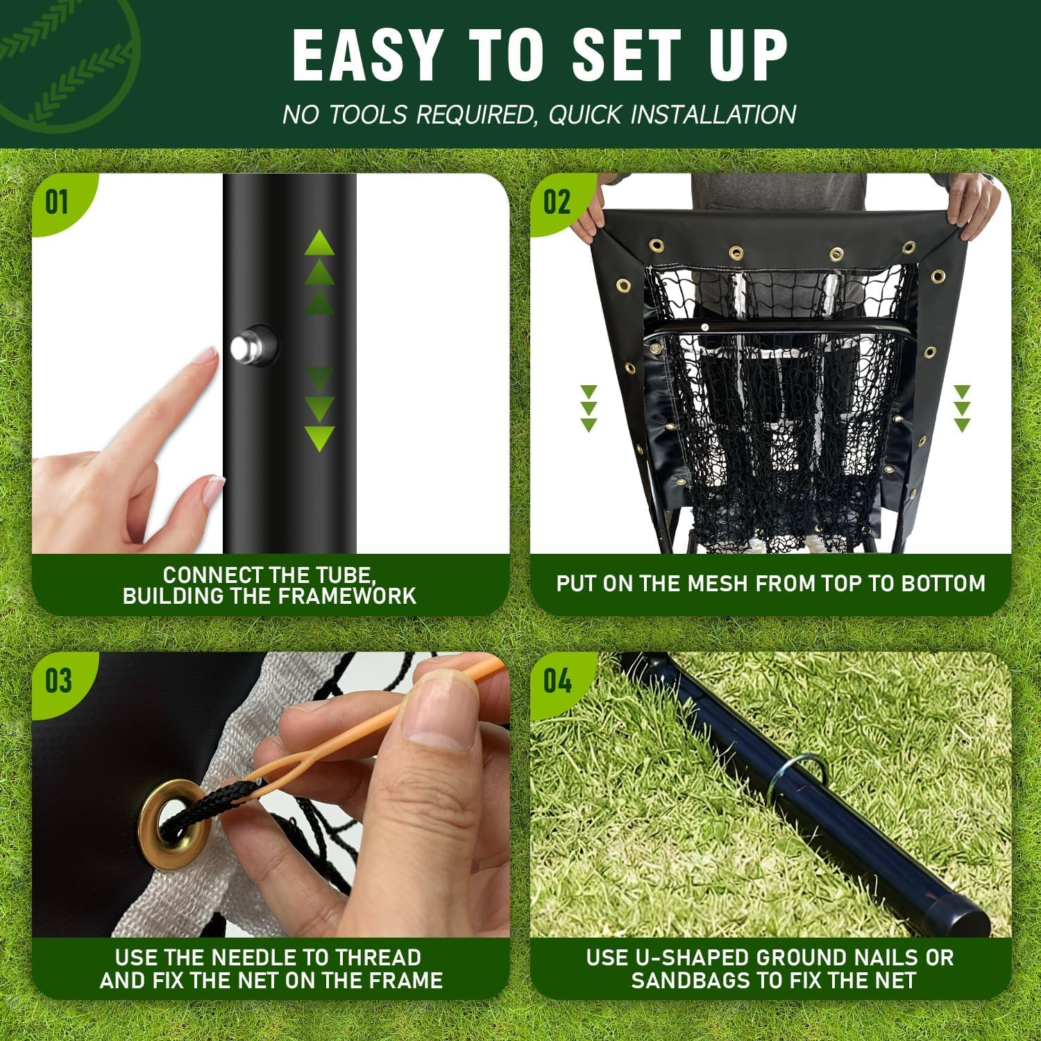 9 Hole Pitching Net, Heavy-Duty Baseball Net with Strike Zone for Pitching and Hitting, Height Adjustable Training Equipment with 9 Pocket Pitching Target for Baseball & Softball Practice image number 4