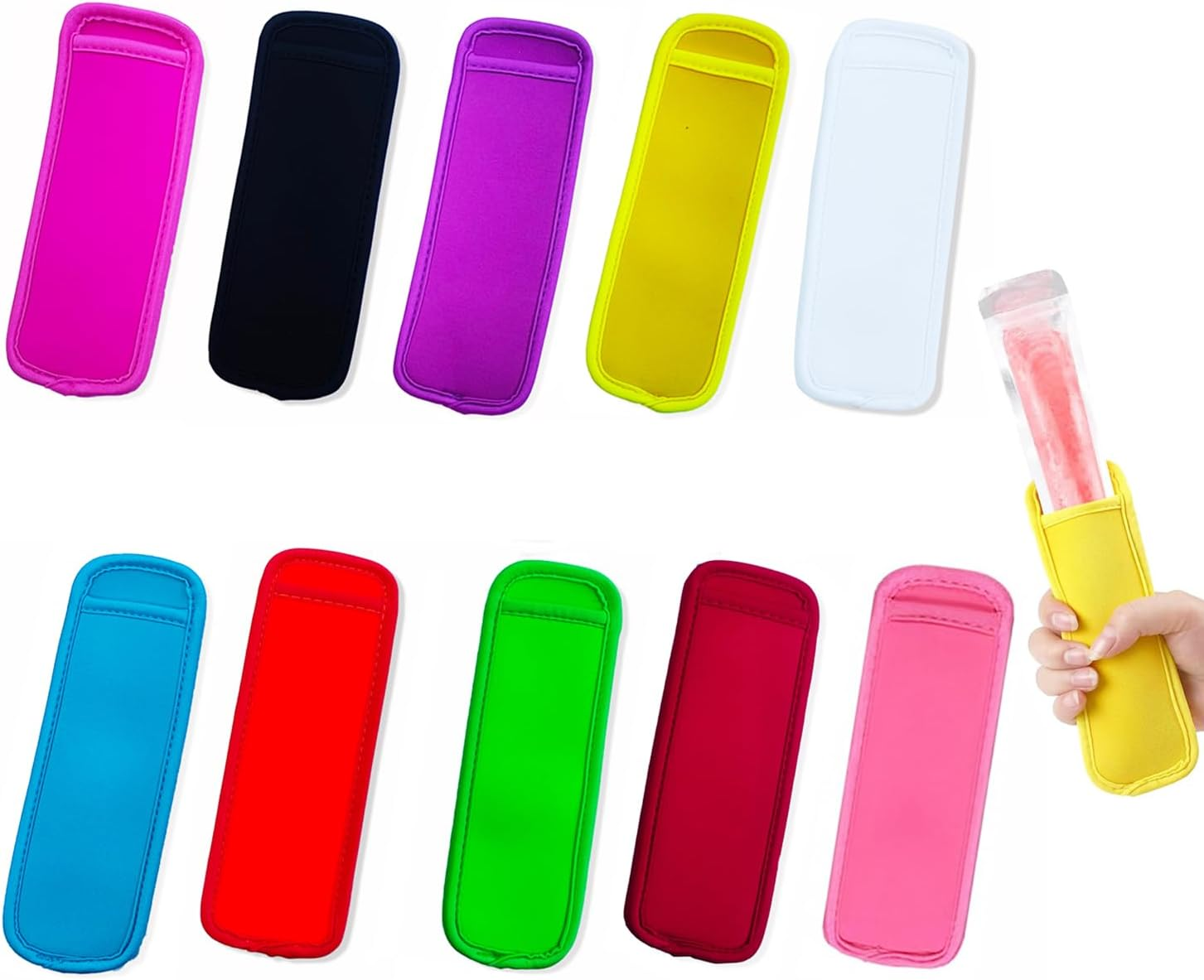 Xinghonyac 10 Pcs Ice Pop Sleeves, Reusable Popsicle Bags, 10 Colors, Antifreezing Sleeves, Ice Lolly Holder image number 4