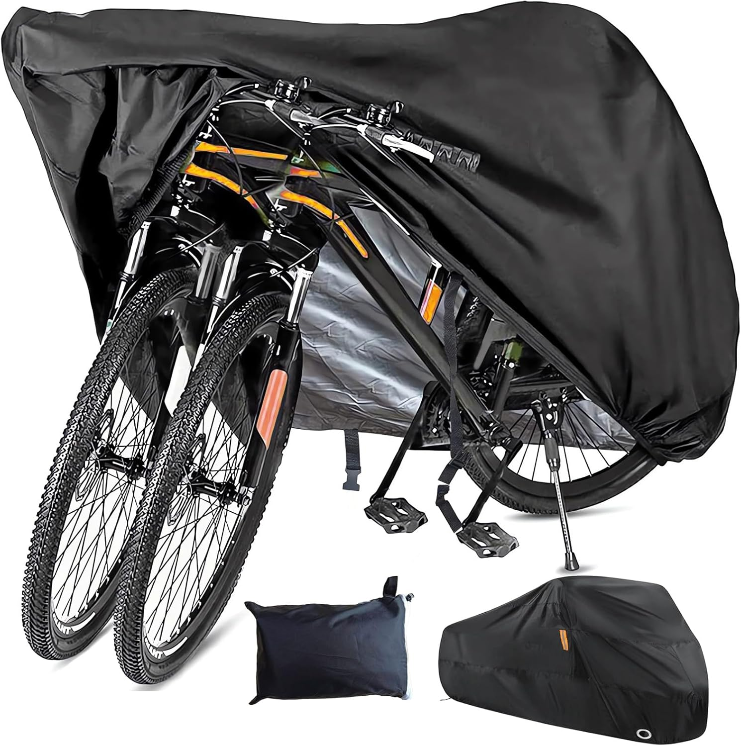 Bike Cover Outdoor Waterproof Bicycle Cover, Bike Cover for 1 or 2 Bikes, 210D Oxford Fabric with Lock Hole and Storage Bag, Windproof UV Sun Snow Dustproof for Mountain Road Bike Sport Bike image number 3