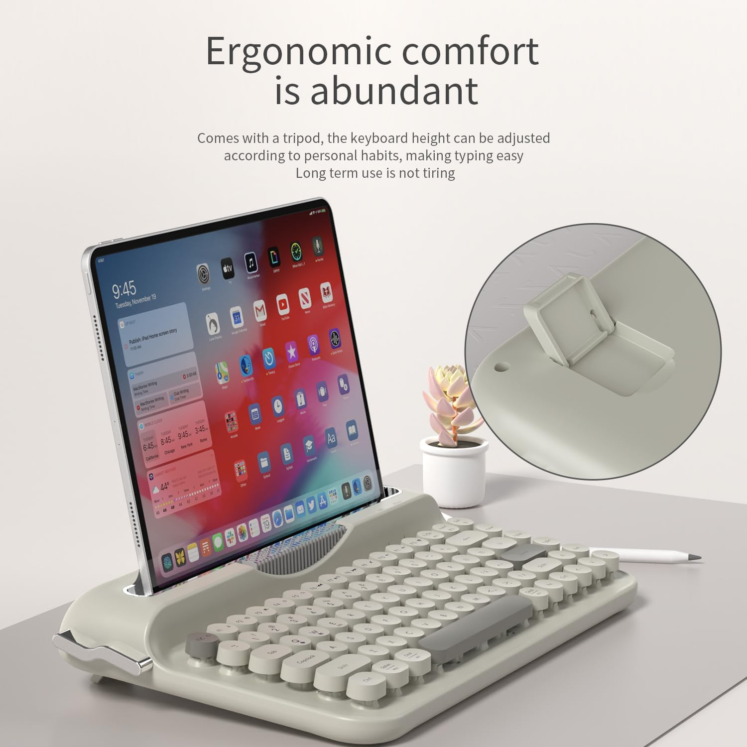 Ajazz AF84 Retro Keyboard, Vintage round Keycaps, Tablet Stand, Ergonomic Yellow - Gray image number 2