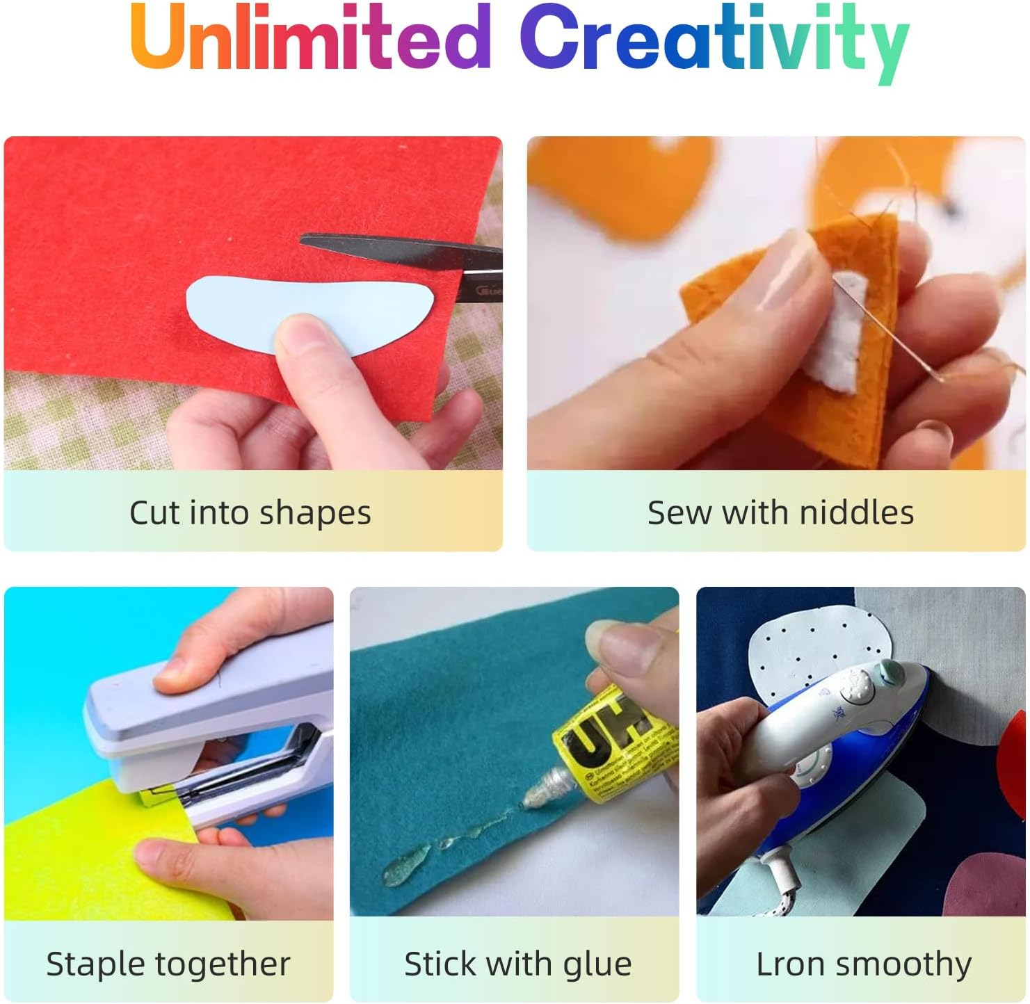 80Pcs 40 Colors Felt Fabric Sheets, 10X10Cm Craft Felt Fabric Sheets for Textile Fabrics, Decoration, DIY Craftwork Sewing, Patchwork Craftwork, Scrapbooks Supplies, School Project image number 5