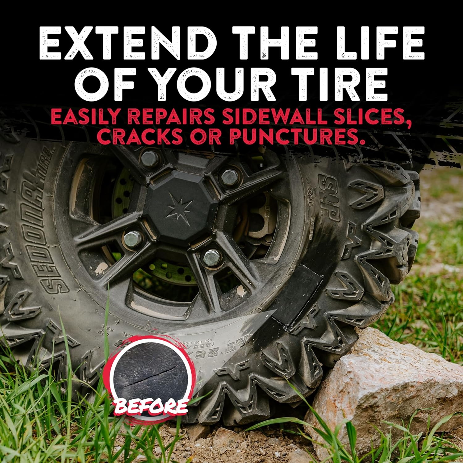 Gluetread External Patch Kit - for Tubeless Tires - No Need to Remove Tire - Kit Includes Enough Material to Patch 4 Tires - ATV Sidewall Repair Kit image number 4