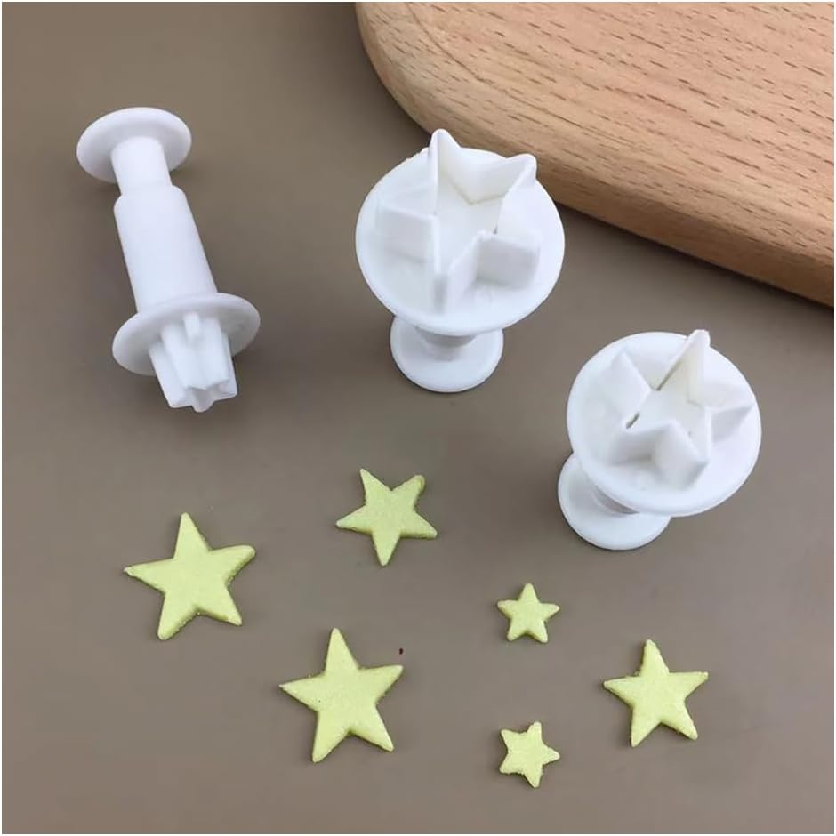 3 Pieces Star Mini Fondant Plunger Cutter Set Plastic Fondant Cake Molds DIY Biscuit Baking Molds (Star) image number 6