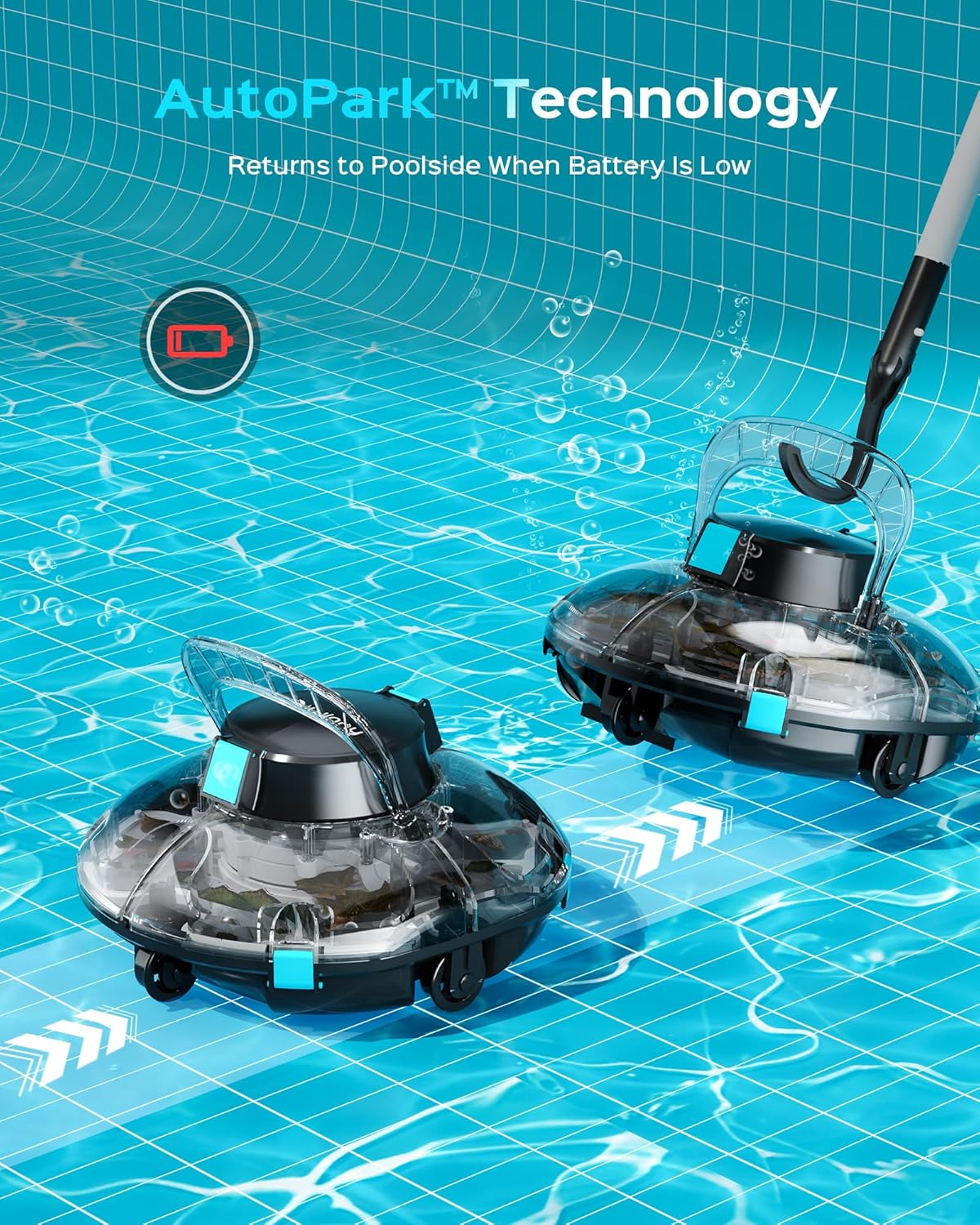 Winny Cordless Pool Cleaner Robot for above Ground Pools with Powerful Suction, 180 Micron Dual Filtration, Auto Self-Parking, 80-Min Runtime, Lightweight & Rechargeable (Transparent Gray) image number 6