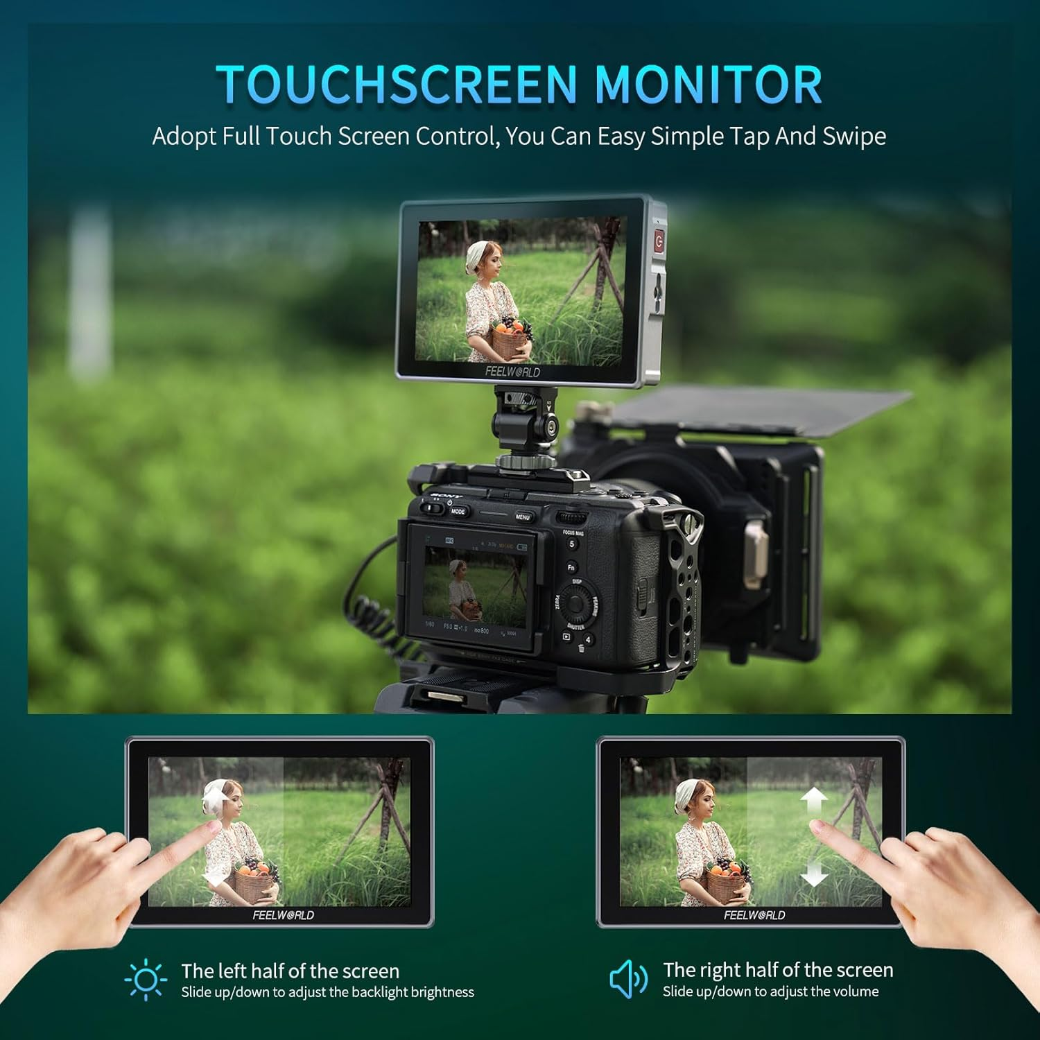 FEELWORLD H5 5.5 Inch 1200Nit 12G-SDI Touchscreen Camera Field DSLR Monitor 3D LUT Out Waveform HDR image number 3