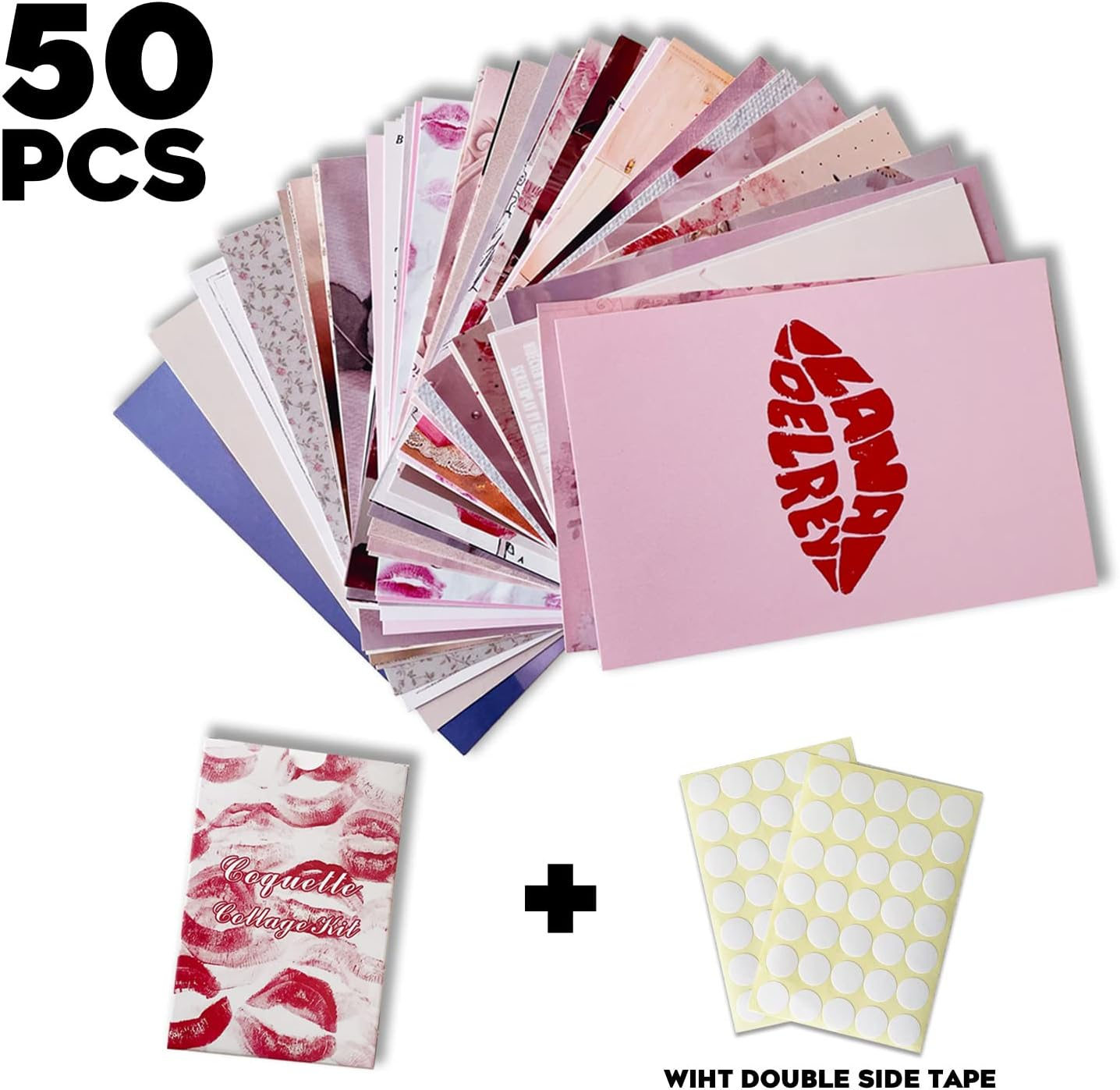 Twodays Coquette Wall Collage Kit, 50Pcs Pink Aesthetic Room Decor Posters (4" &times; 6"), Vintage Posters