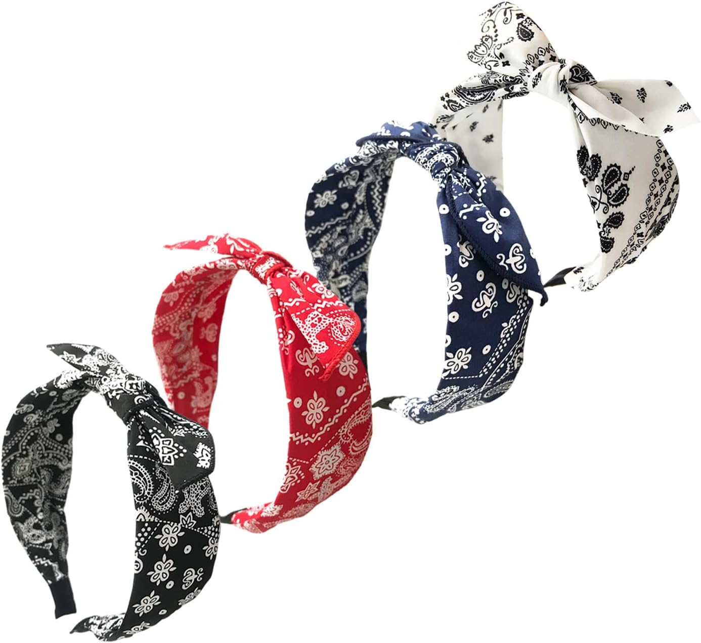 NYGGTYK 4 Pieces Knotted Headbands, White, Red, Navy, Black, Wide Headband, Bow Headband, Women'S Skirt Accessories, Headscarf Bow