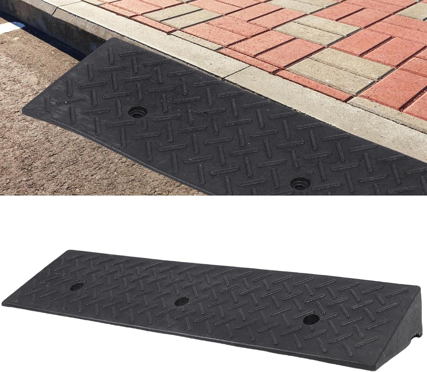 Rubber Curb Ramps, 22000LB Capacity, Heavy Duty 3In Rise Threshold Bridge Curb Ramp, Car Ramp for Trucks, Buses, Cars, Wheelchairs, Bikes image number 4
