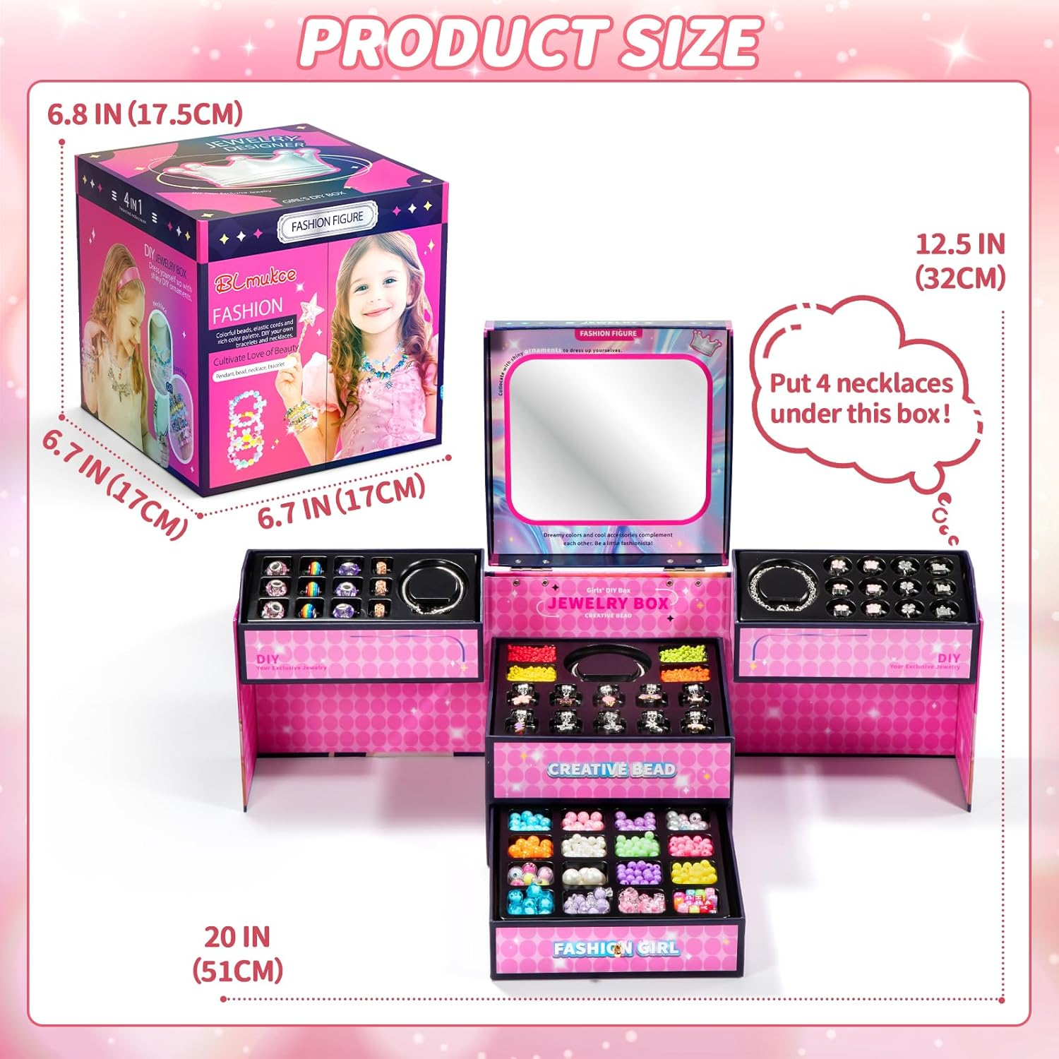 Blmukce Charm Bracelet Making Kit for Girls Ages 8-12, DIY Jewelry Making Kit & Craft Set with Beads, Charms & Necklace Supplies Birthday for Kids 4-6 7 8 Years Old Girl (Red) - Red image number 5