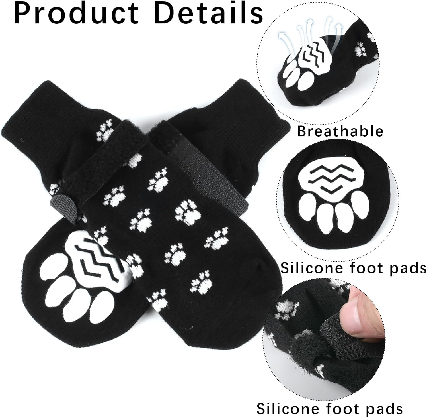 2 Pairs White Anti-Slip Dog Socks with Adjustable Straps, Paw Protectors to Stop Licking for Injured Paws, Indoor Outdoor Boots for Hardwood Floors (M) image number 4