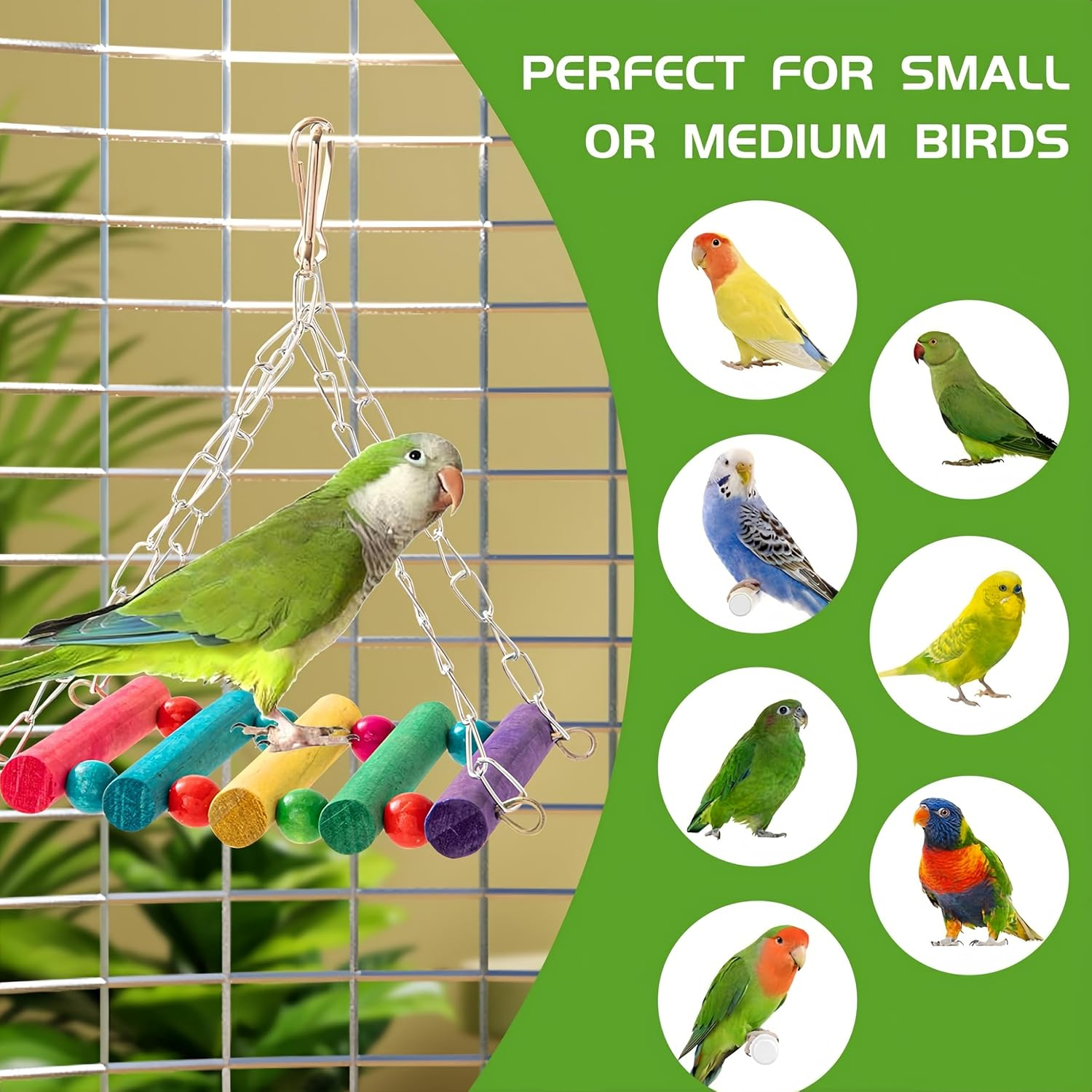 13Pcs Bird Toys for Budgie Parrot Bird Cage Perch Accessories Swing Hanging Standing Chewing Toy Hammock Climbing Ladder image number 3