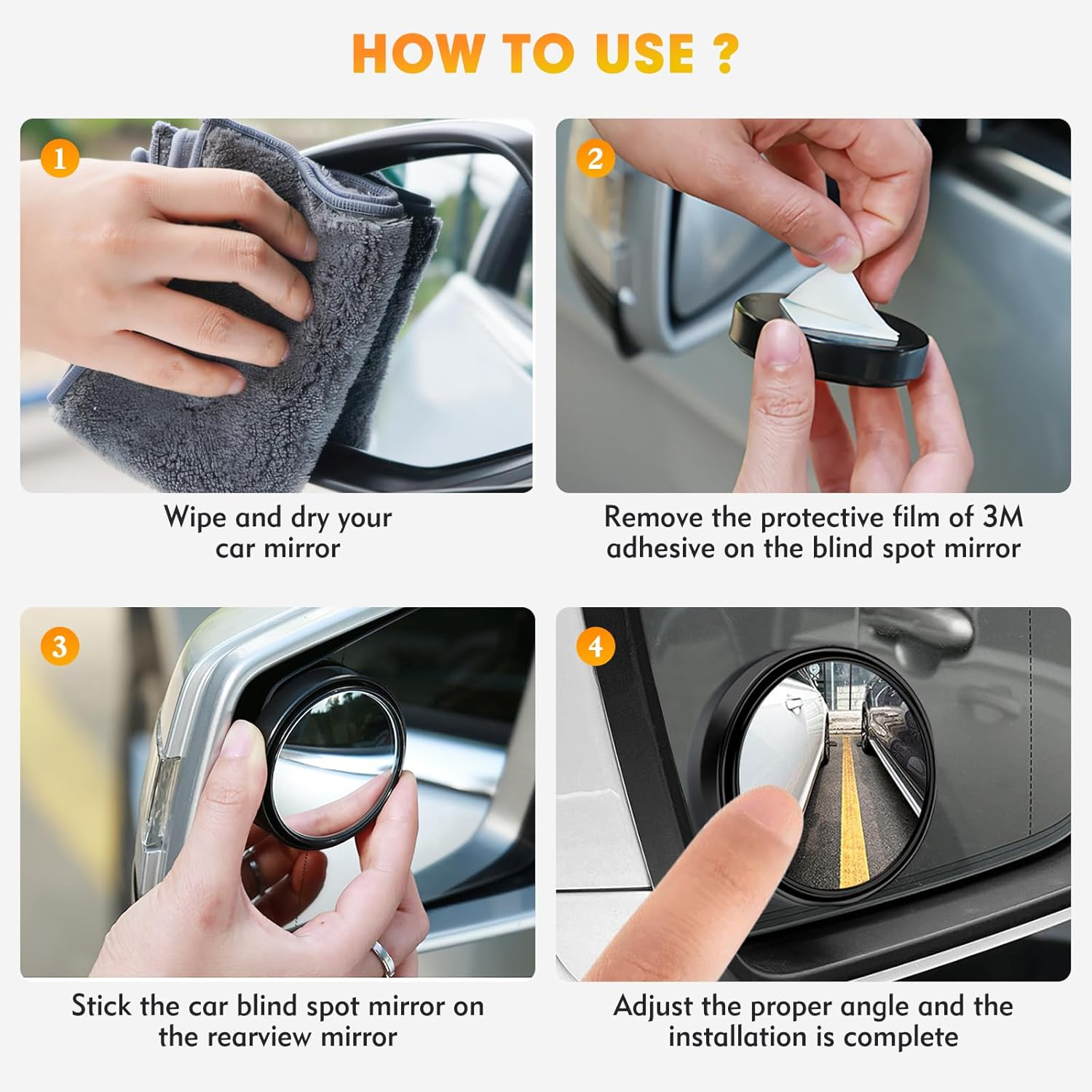 2Pcs Blind Spot Mirrors for Cars round 360&deg; Rotate Convex Blindspot Mirrors for Car, Waterproof HD Glass Blind Spot Mirrors, Car Mirror for General Motors SUV Truck Traffic Safety image number 3