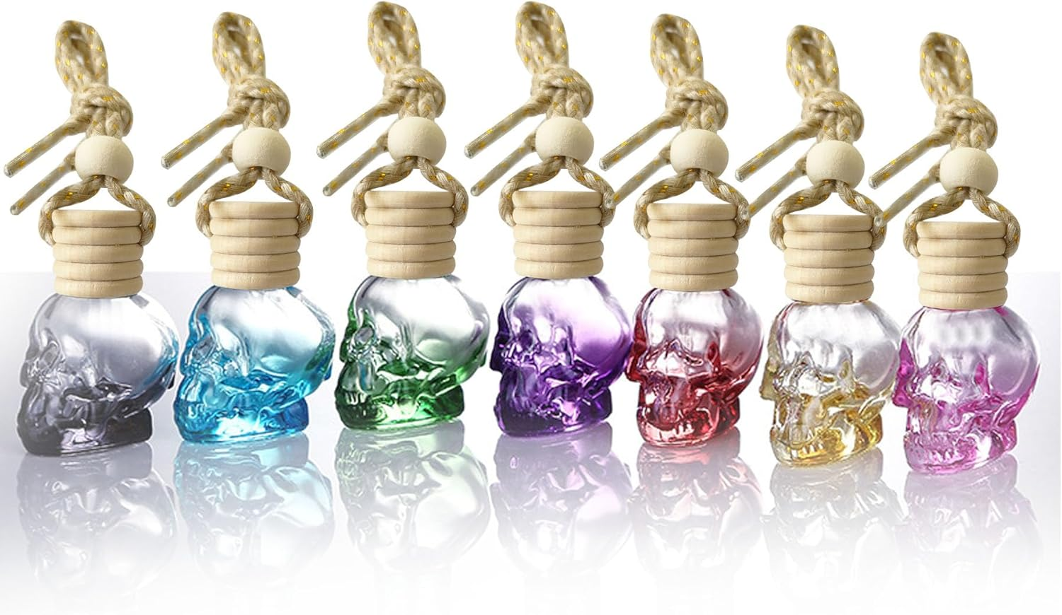 7 PCS Mini 10Ml Colors Skull Perfume Bottle for Car Air Freshener Pendant Essential Diffuser Oil Fragrance Aromatherapy Empty Bottle Decor &hellip;