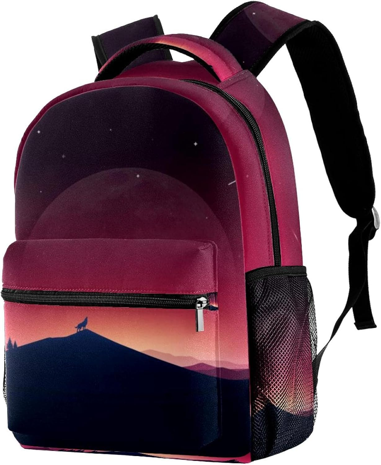 Wolf Howling in the Mountain Backpack Students Shoulder Bags Travel Bag College School Tote Backpacks image number 3