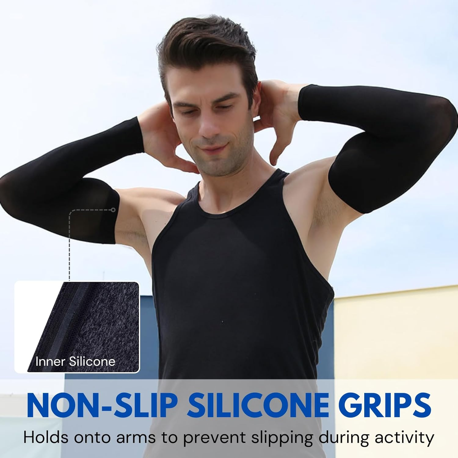 Men&rsquo;S Compression Arm Sleeves for Sun Protection UPF 50(2 Pairs), Cooling UV Protection Sleeves for Basketball, Golf, Cycling, Running, Driving, Volleyball, Fishing, Sports image number 5