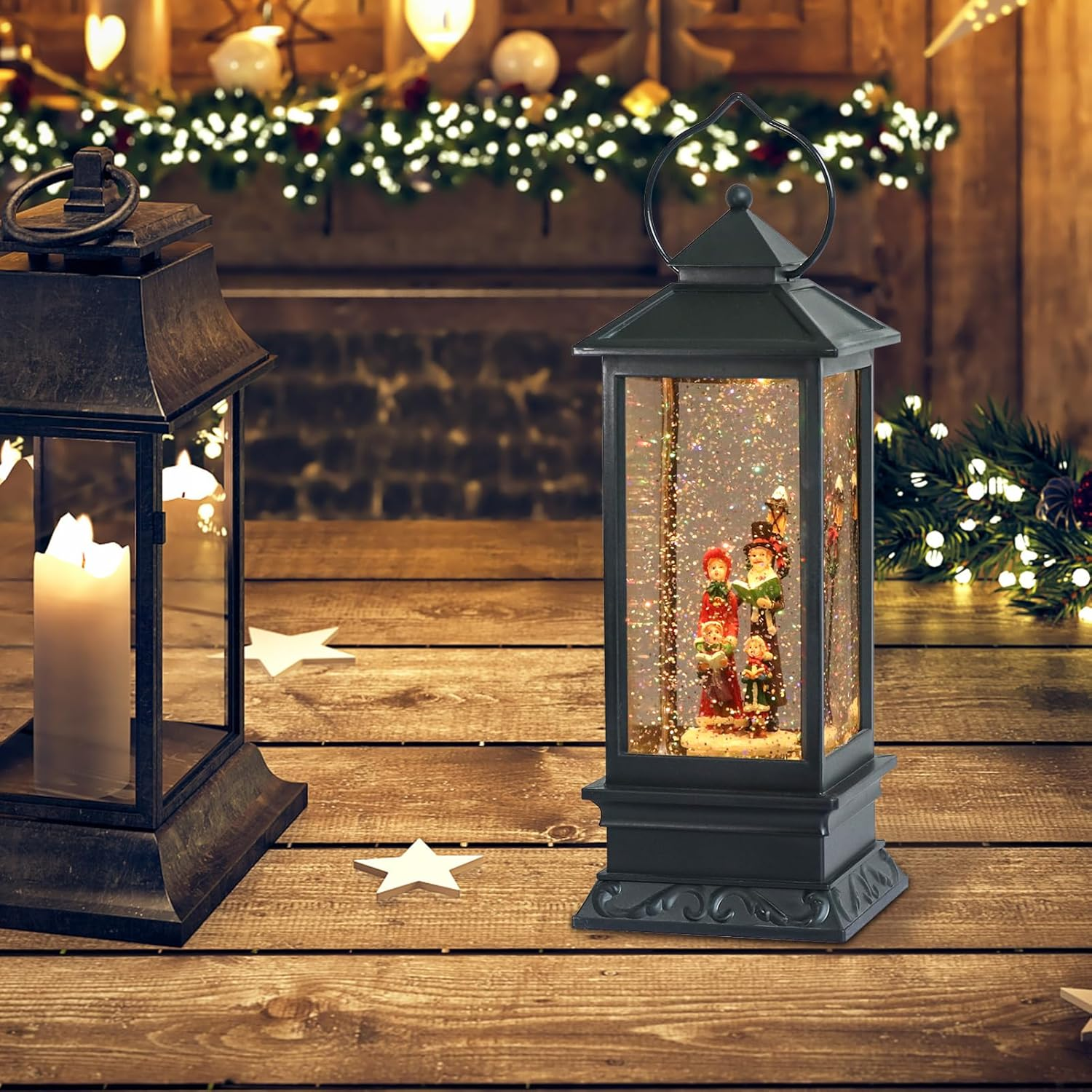 Eldnacele Christmas Musical Snow Globe Lantern Plug in & Battery Operated Glitter Lamp Navitity Scene Lighted Lantern with 6 Hour for Christmas Decoration 12 Inches (Carolers) image number 3
