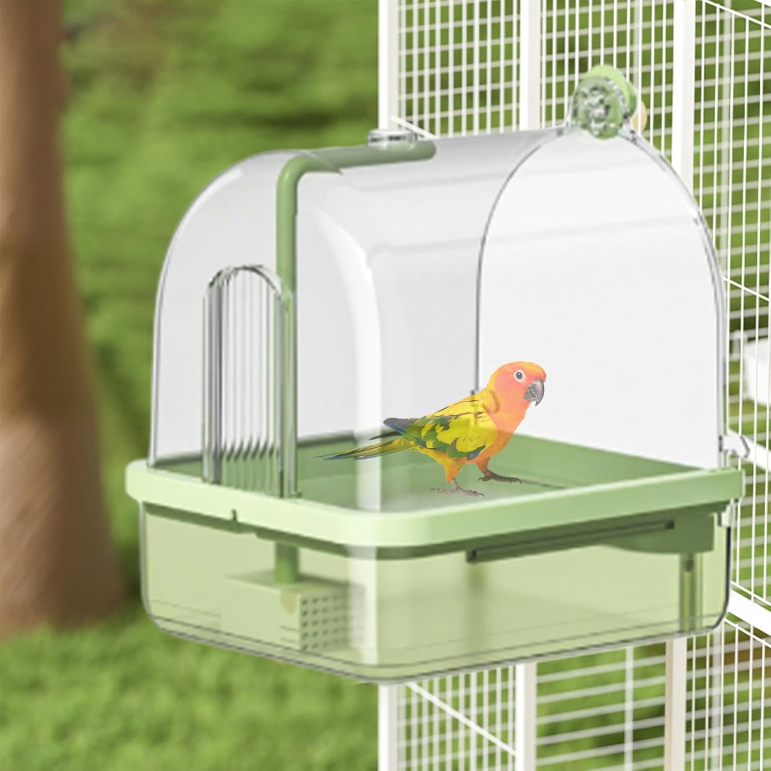 Automatic Bird Baths for Cage 22.5X20X26Cm Parakeet Bath Stand Bathtub with 2 Modes Shower Cage Accessory for Pet Birds Conure Budgies Cockatiels Lovebird image number 3