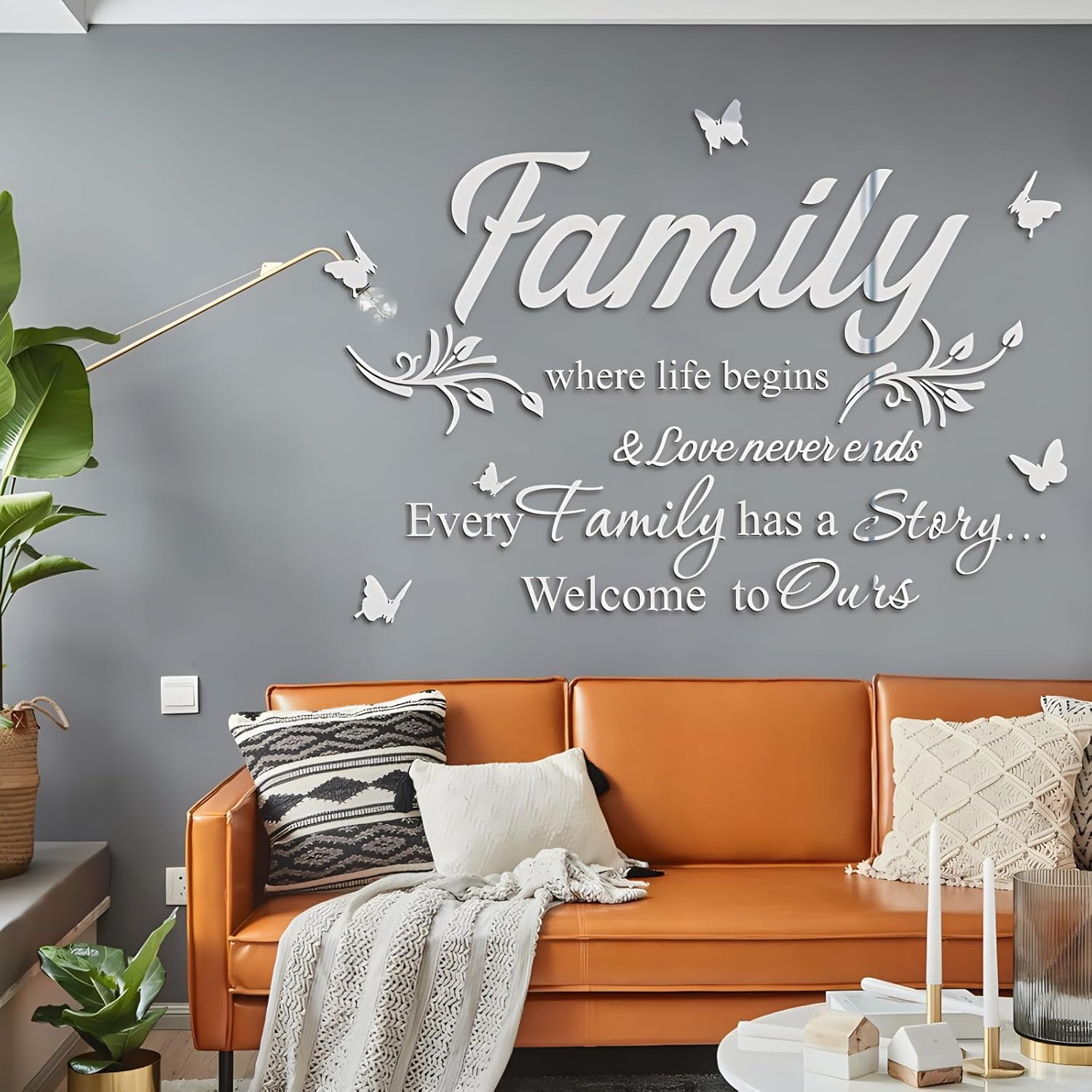 Fkereg Family Where Life Begins & Love Never Ends Every Family Has a Story Welcome to Ours Mirror Wall Decals Stickers, Acrylic Inspirational Quotes Wall Art Words, Home Wall Decor Living Room, Silver - Gold image number 6