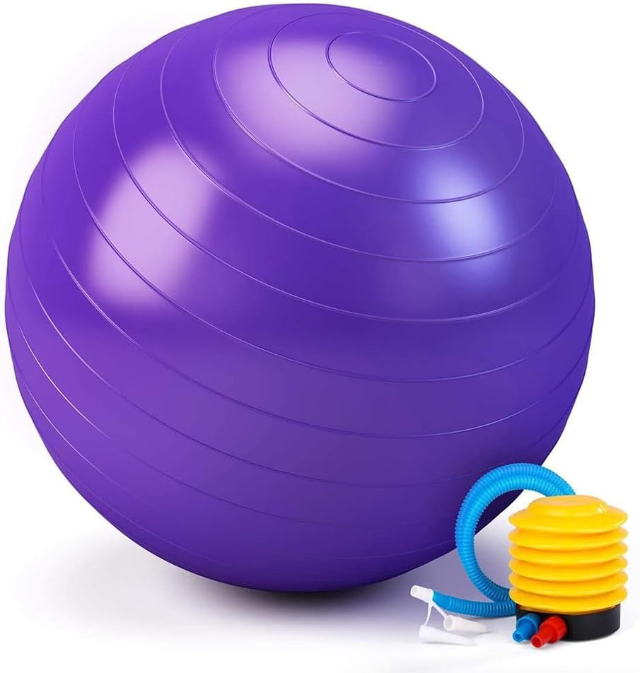 Anti-Burst Yoga Ball 65Cm &ndash; Heavy Duty Exercise Ball with Pump, Non-Slip Stability Ball for Fitness, Pregnancy, Balance, Pilates & Physical Therapy, Frosted Purple image number 4