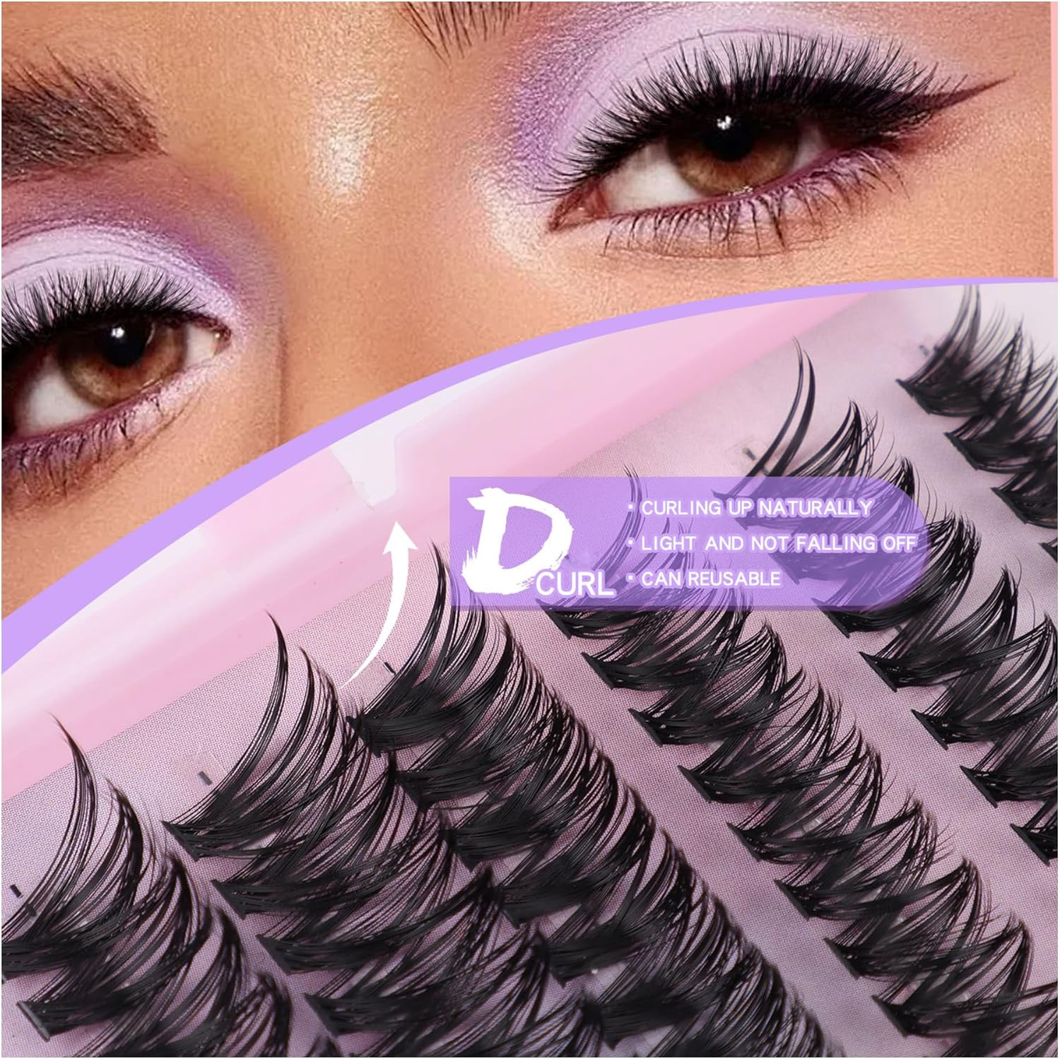 Lash Extension Kit- 480Pcs DIY Clusters D Curl Eyelashes 10-16Mm Individual Lashes 50D 60D 80D 100D with Lash Bond and Seal, Tweezer & Brush, Natural Look, Easy At-Home Application image number 1