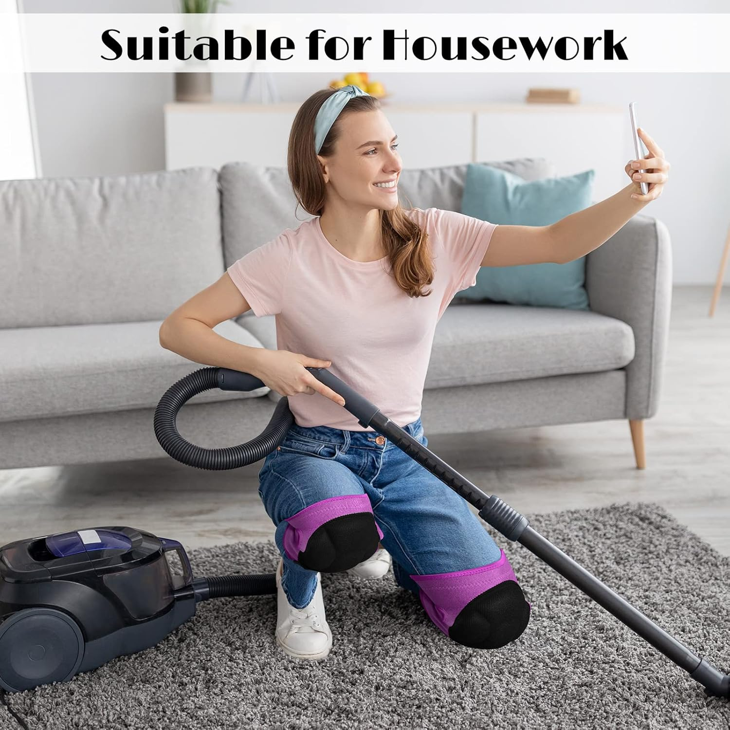 2 Pairs Knee Pads for Gardening Cleaning Knee Pads Knee Pads for Men Construction Work Kneepads with Thick Foam, anti Slip Collision Avoidance Kneepads for Garden Construction Flooring (Gray, Pink) - Black, Gray image number 7