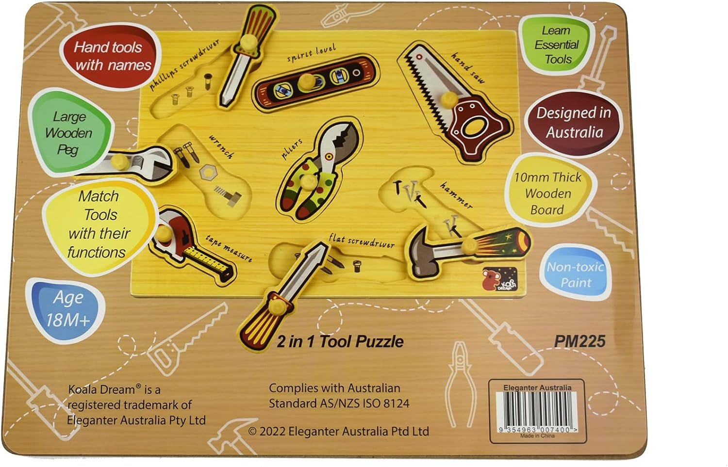 Koala Dream KD Tools Peg Puzzle - Construction Tools Theme Toddler Puzzle image number 4