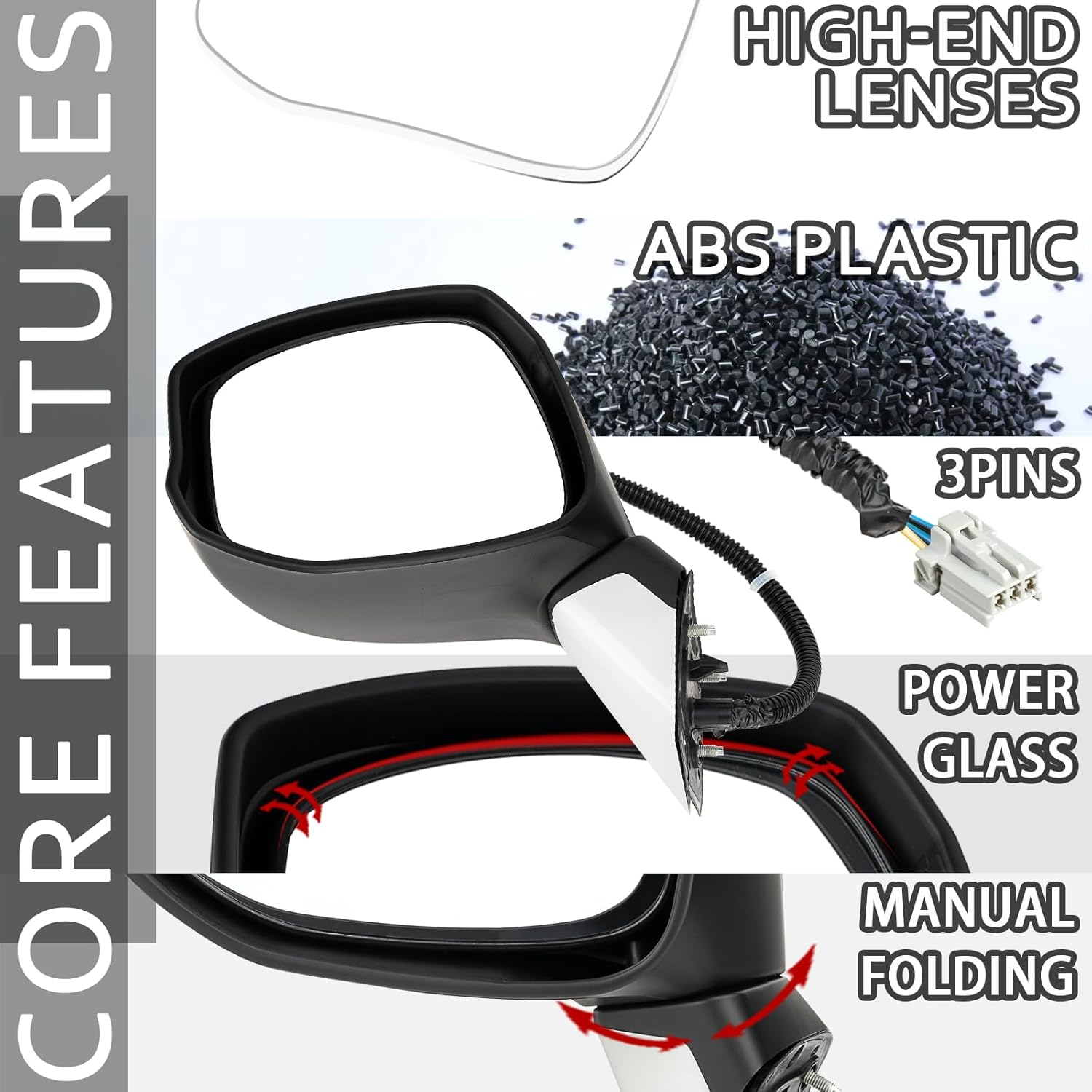 Driver Side Left Mirror for 2012-2015 Honda Civic | Power Glass | Glossy White | 3-Pins OE Replacement Part #76252TR0A01