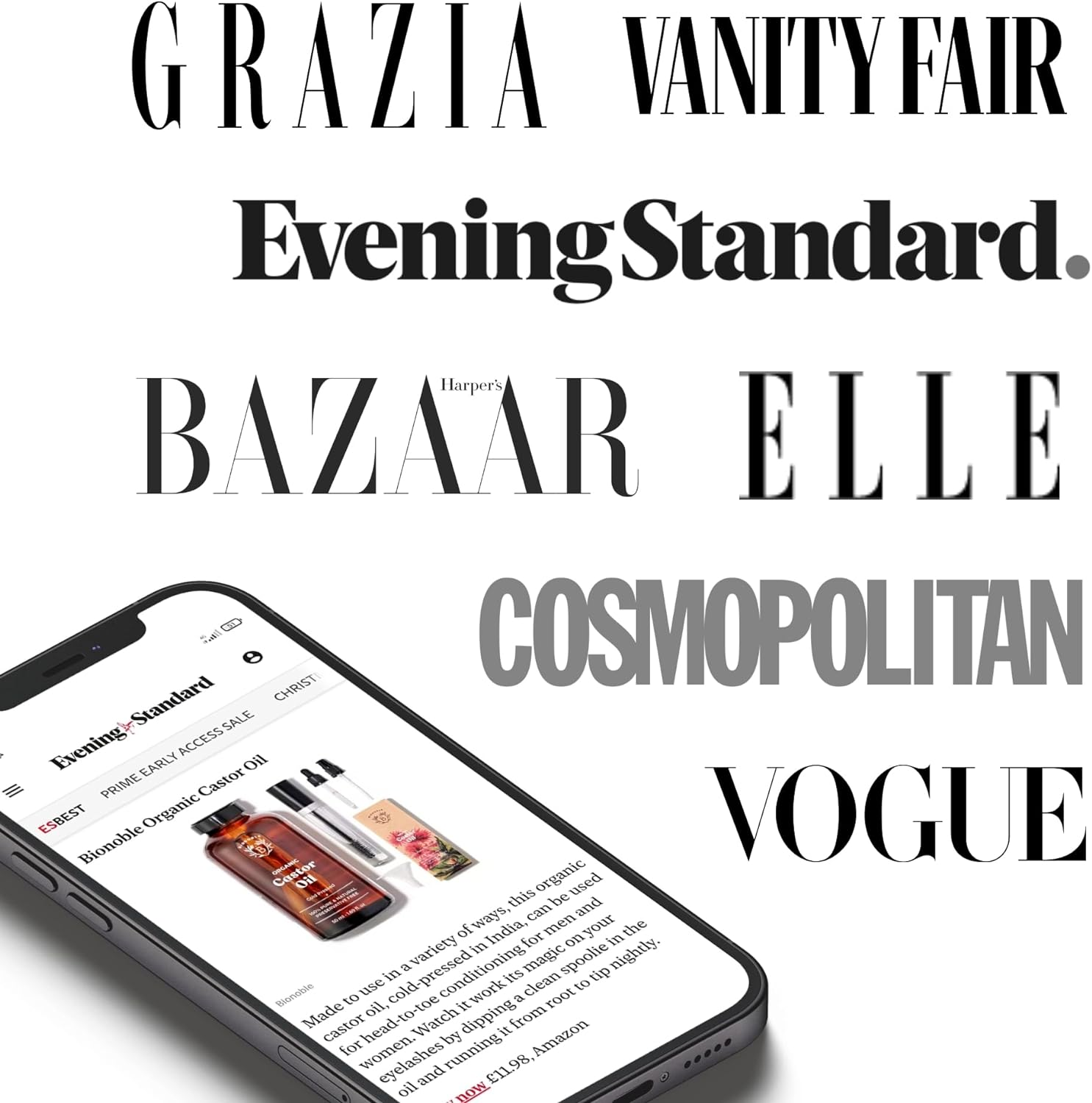 BIONOBLE Castor Oil Organic and Cold Pressed - Glass Bottle, Pipette and Pump - Vegan and Hexane Free Organic Castor Oil - Hair Growth Oil, Lash Serum, Beard Oil - 50Ml image number 1