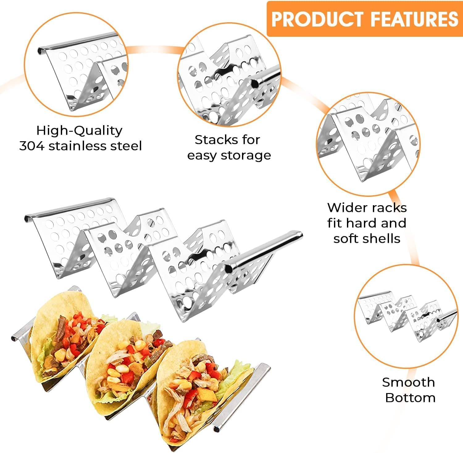 Leanockesa 4 PCS Stainless Steel Taco Holder- Premium Taco Stand, Each Can Hold 3 Tortillas, with Easy-Access Handle, Fits Microwave, Air Fryer and Ovents Microwave, Air Fryer and Oven. image number 6