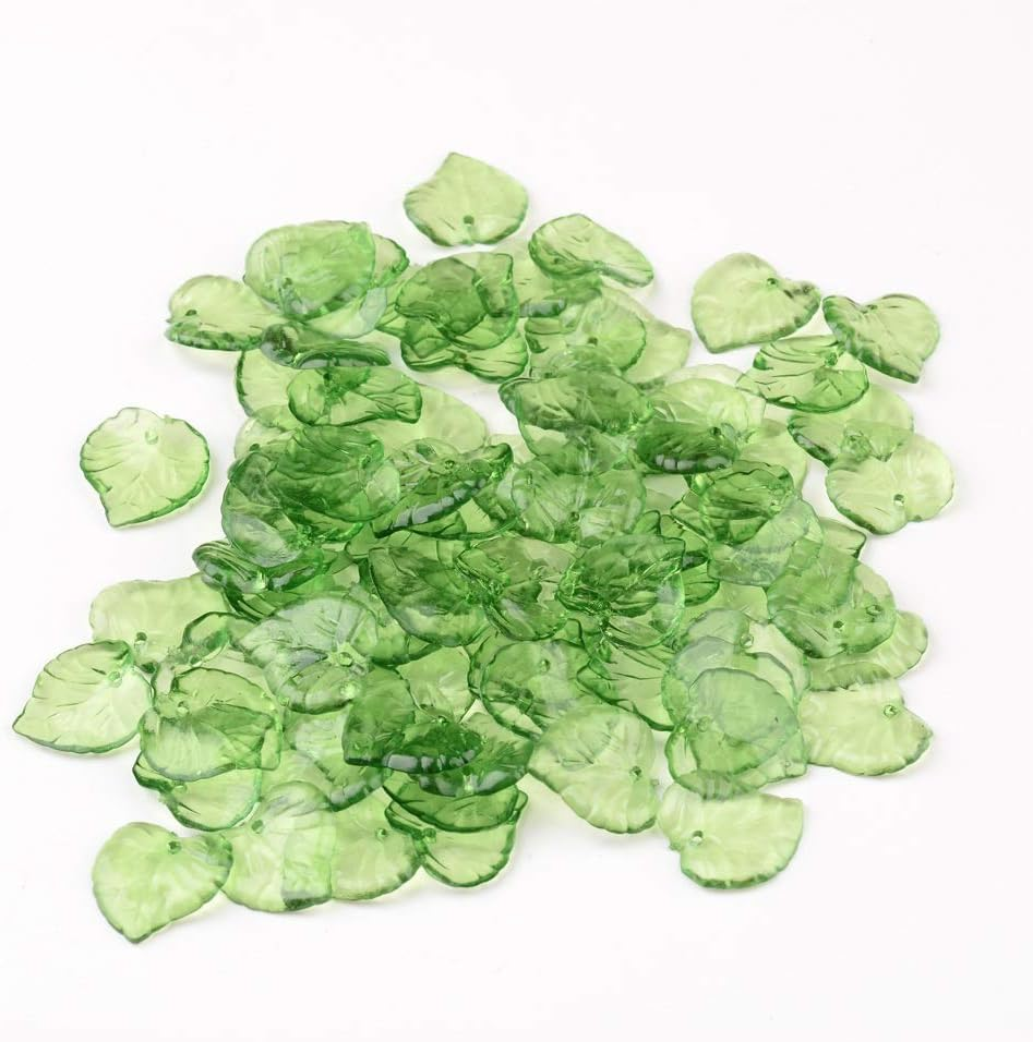 100 Pieces Green Leaf Bead Charms with Hole Jewelry Making, Acrylic Transparent Leaf Pendants Charm for Earring Necklace Bracelet Jewelry Making and Craft, 1.5X1.5X0.2Cm/0.6X0.6X0.08Inches, Acrylic,