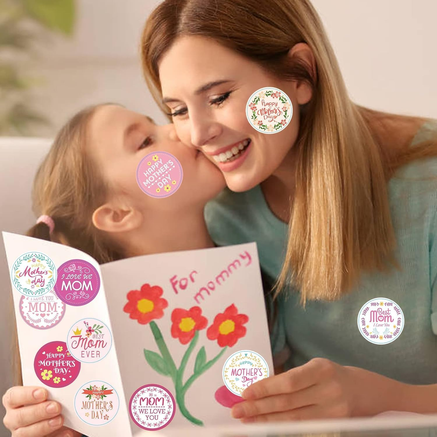Mother'S Day Stickers,96Pcs Mom Tags Labels Bulk,16 Happy Mothers Day Stickers Sheets 2 Inch Large round Self-Adhesive Envelope Seals for Gift Wrap Present Box Tag Letter Card Decoration image number 5