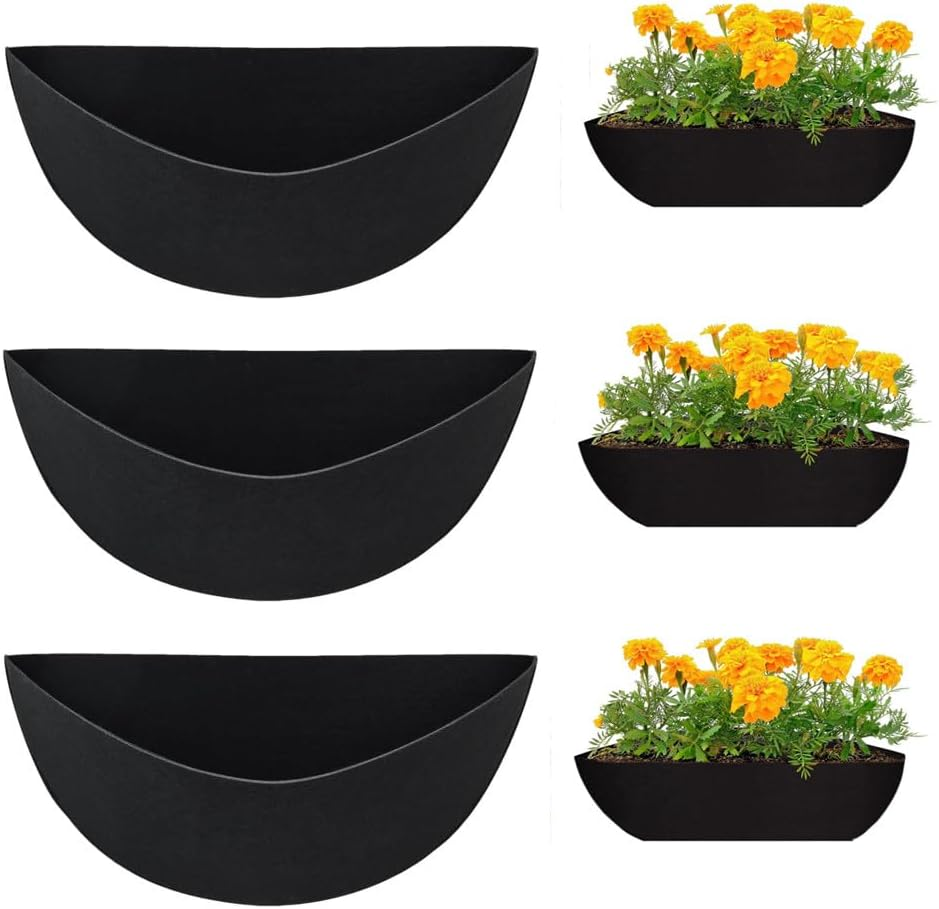 Naisfei 3 Pcs 16 Inch Half round Planter Liner Felt Wall Hanging Basket Flower Pot Liner, Fiber Replacement Liners Plant Basket Accessories for Wall Mounted Planter Garden Fence Flower Window Basket image number 3