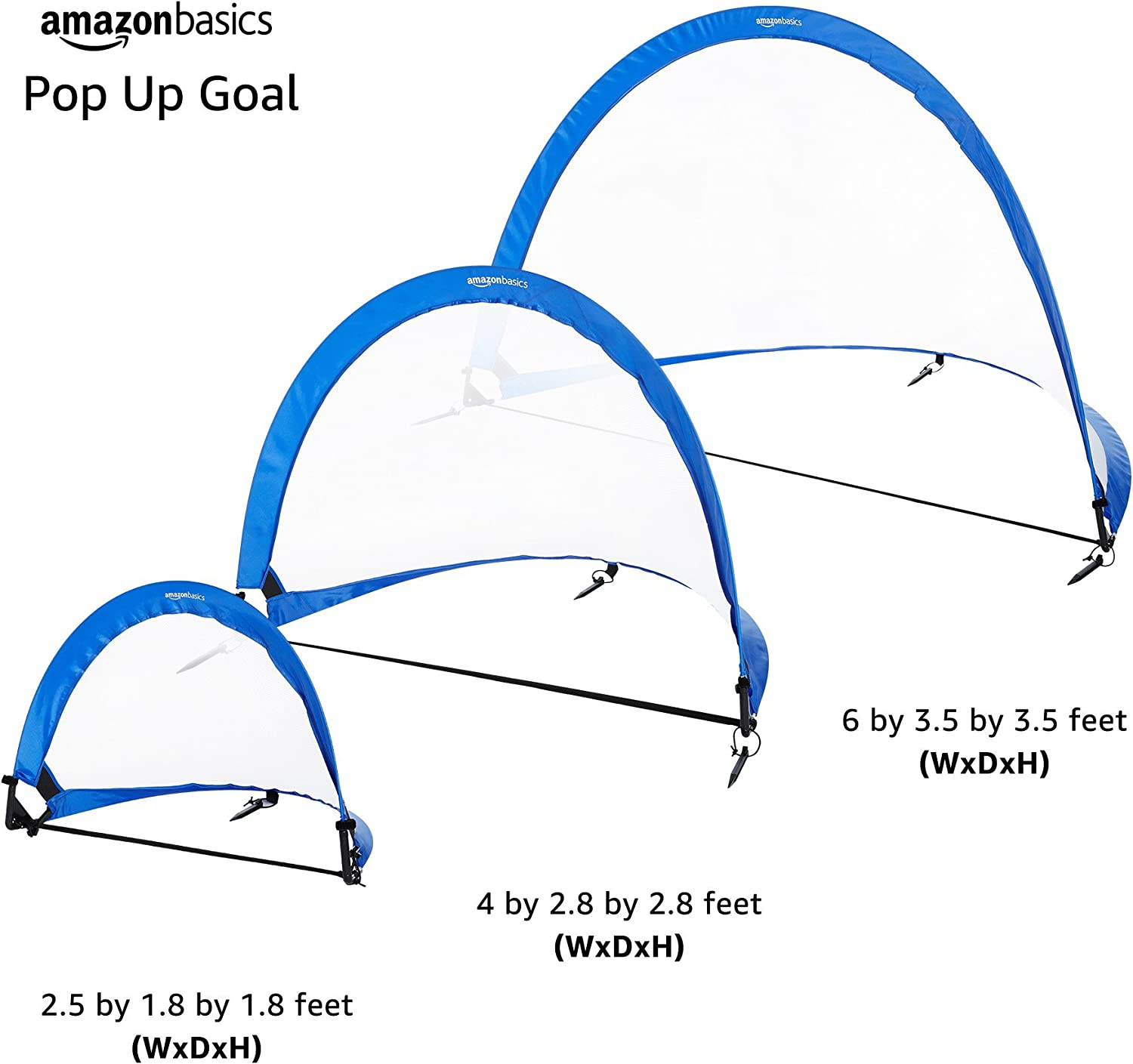 Amazon Basics Pop-Up Soccer Goal Net Set (2-Pack), 76Cm X 55Cm, Blue, with Carrying Case and Ground Stakes, Easy Assembly Kids Training Goals 3+