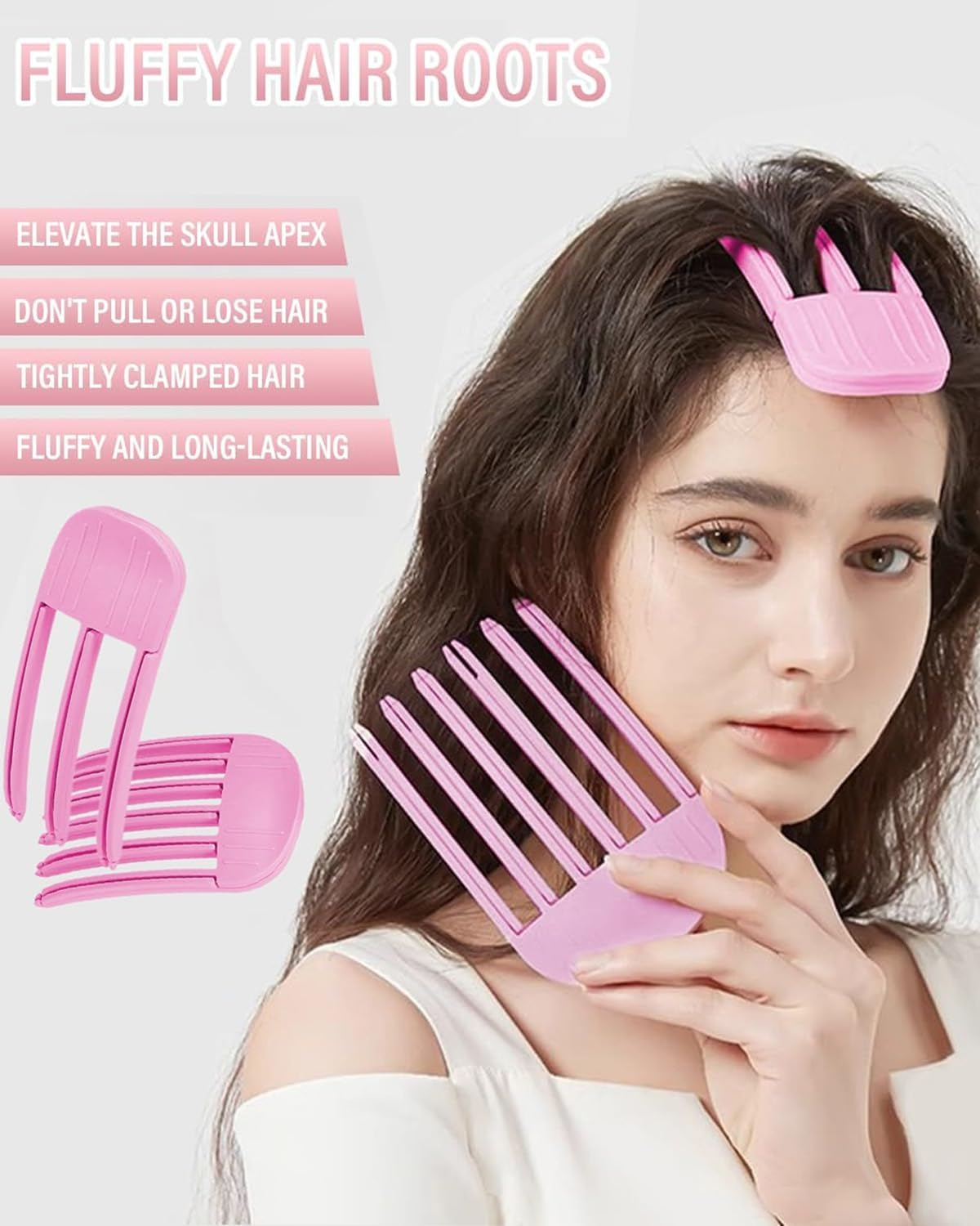 TPZORJX Pack of 2 Volume Clips Hair for Fluffy Fringe, Volume Clip for Hairline, Hair Clip No Imprint Hair Root Lifting Clips for Men and Women, Pink image number 3