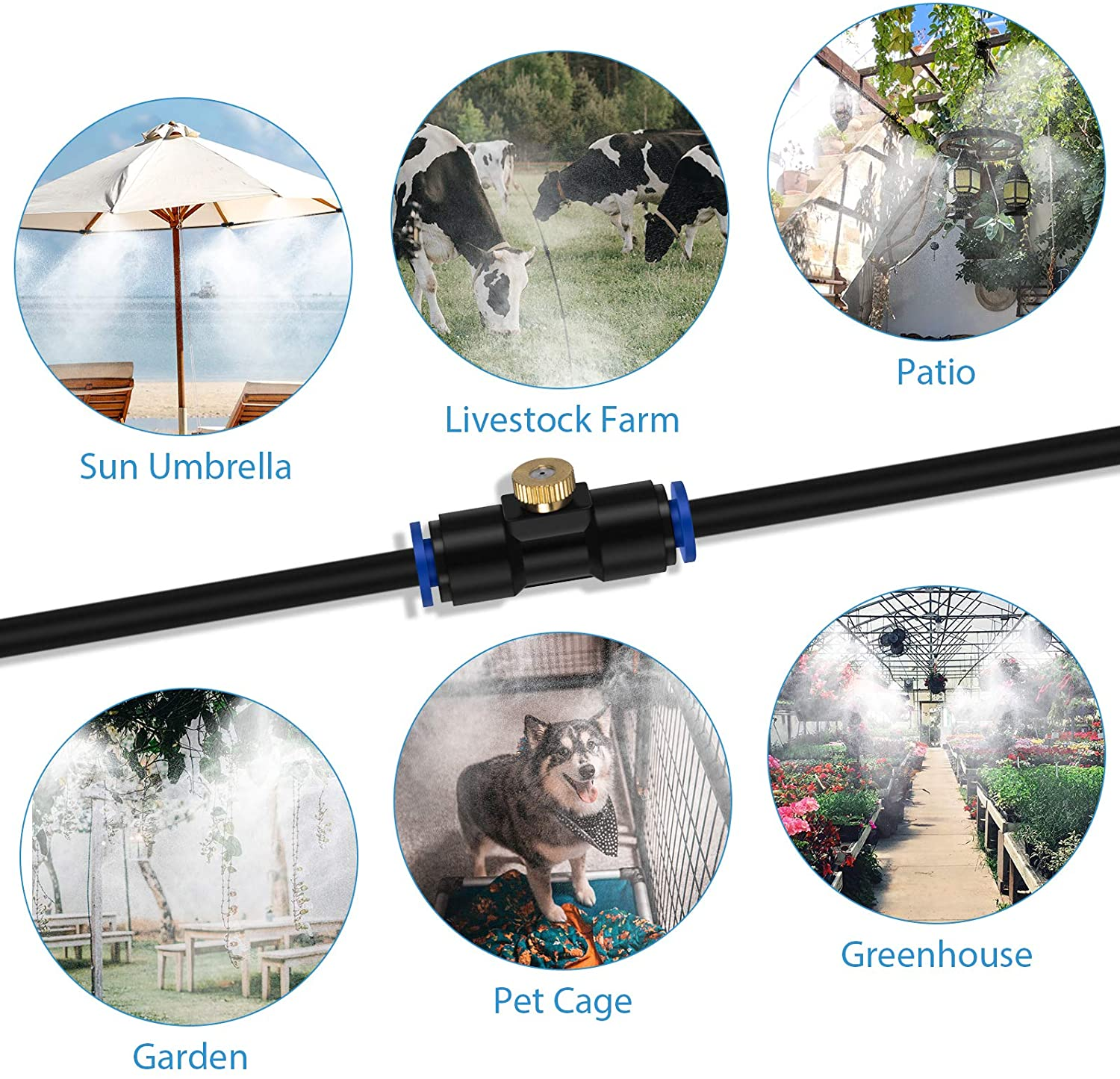 Lifeegrn Misting Cooling System, Outdoor Misting System for Patio, 40 FT Misting Line+10 Mist Nozzles+3/4" Brass Adapter,Outdoor Mister System for Patio Garden Trampoline Greenhouse image number 2
