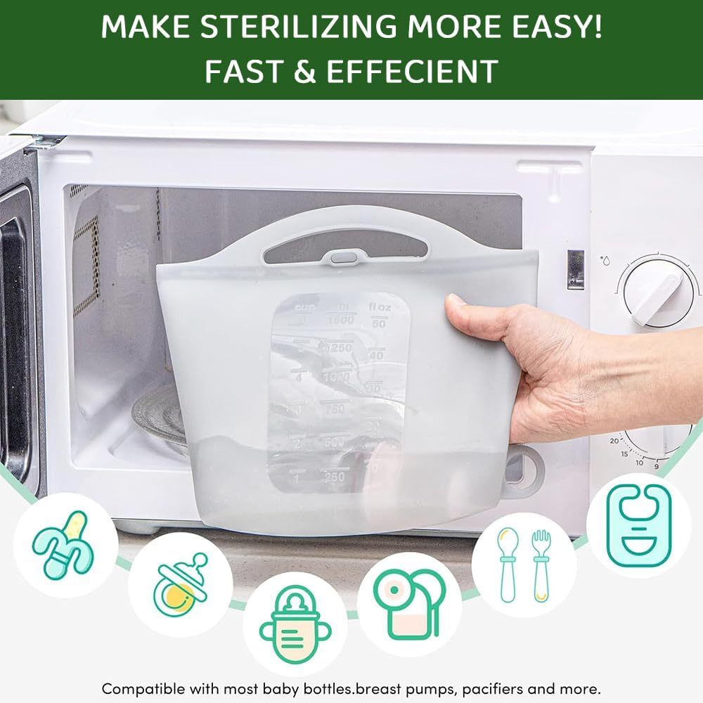 Silicone Steam Sanitizing Bag 1.5 L &ndash; Reusable Microwave Steam Bags for Baby Bottles, Breast Pump & Accessories &ndash; Fresh-Keeping Storage Bag for Travel & Home (Gray) image number 4