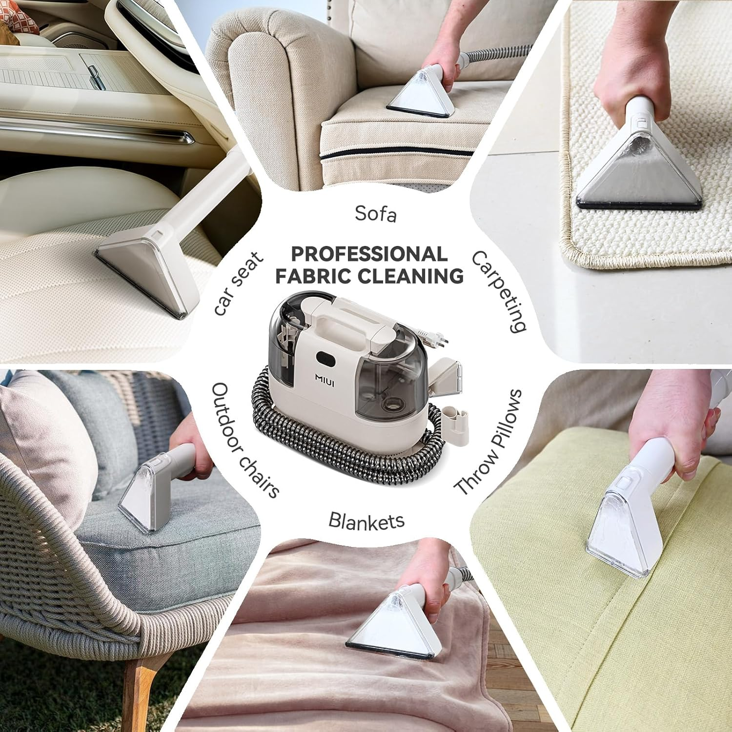 MIUI Spotclean, Multi-Purpose Portable Cleaner, Carpet and Upholstery Cleaner Machine, Non-Chemical Stain Remover for Pets, Stairs, Car Seats and Couch, Cushions, Lightweight, 75Db, Compact image number 3