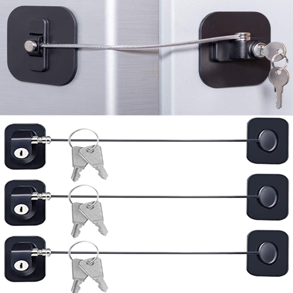 3P Black Children Safety Refrigerator Door Lock,Kids Security Window Lock,Cabinet Lock,Fridge Freezer Locks with 6 Keys image number 2