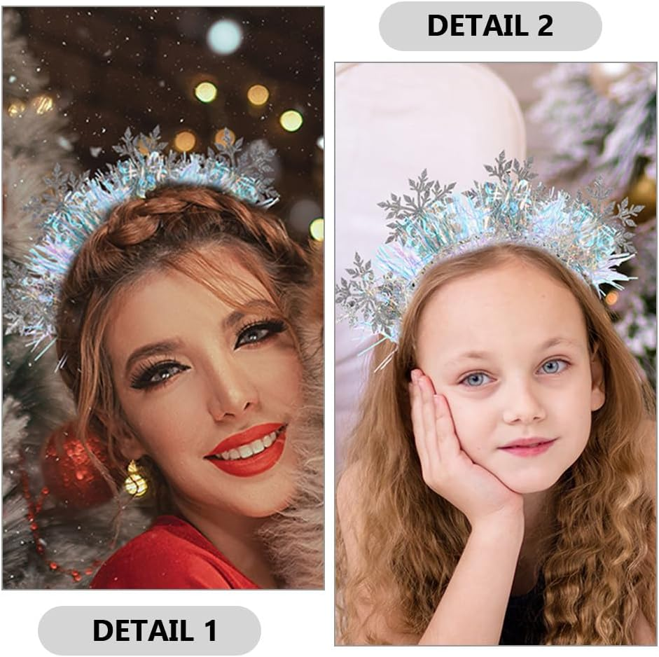 Beaupretty Pack of 3 Christmas Snowflake Headbands, Snowflake Headbands, Christmas Glitter Tinsel Headbands, Christmas Costume Hair Accessories for Women And