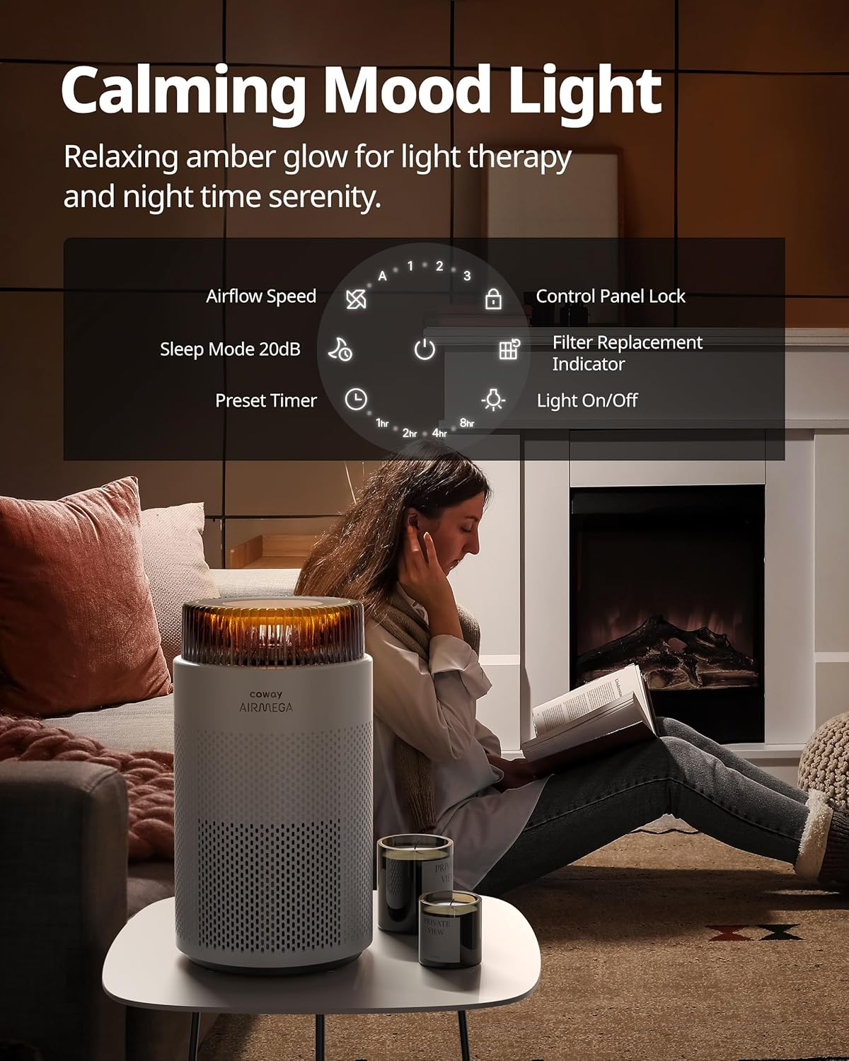 COWAY AIRMEGA 100 Air Purifier (White) - H13 True HEPA Filter for Bushfire Smoke, Allergies, Pollen Dust, Mould, Pet Hair, Dander | 360&deg; Quiet Air Cleaner with Sleep Mode (20Db), Calming Night Light image number 2