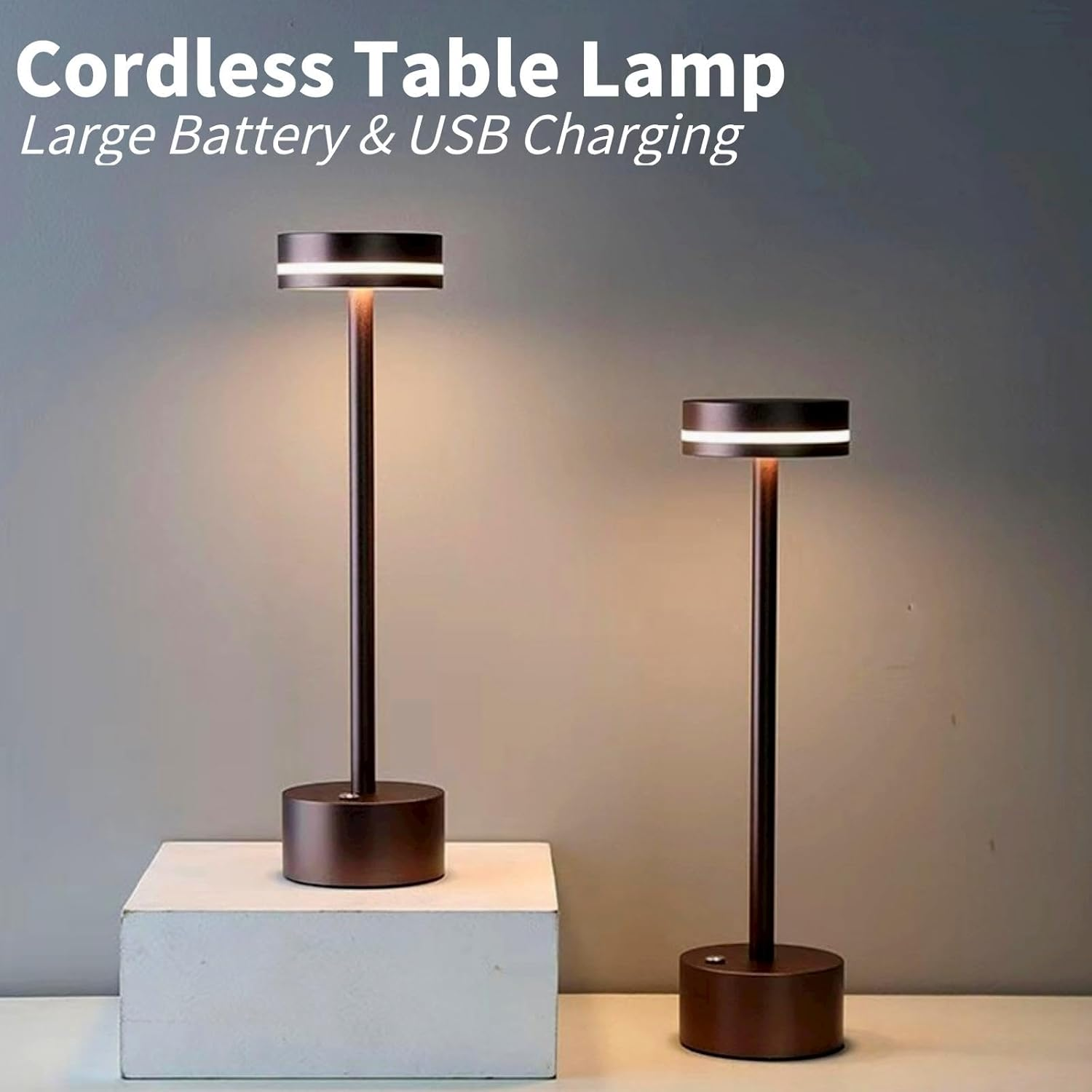 Cordless Table Lamps, Rechargeable beside Desk Lamp Battery Operated Nightstand LED Bedroom Night Light with Dimmable Brightness for Living Room, Home Office, Restaurant (Black) - Black image number 4