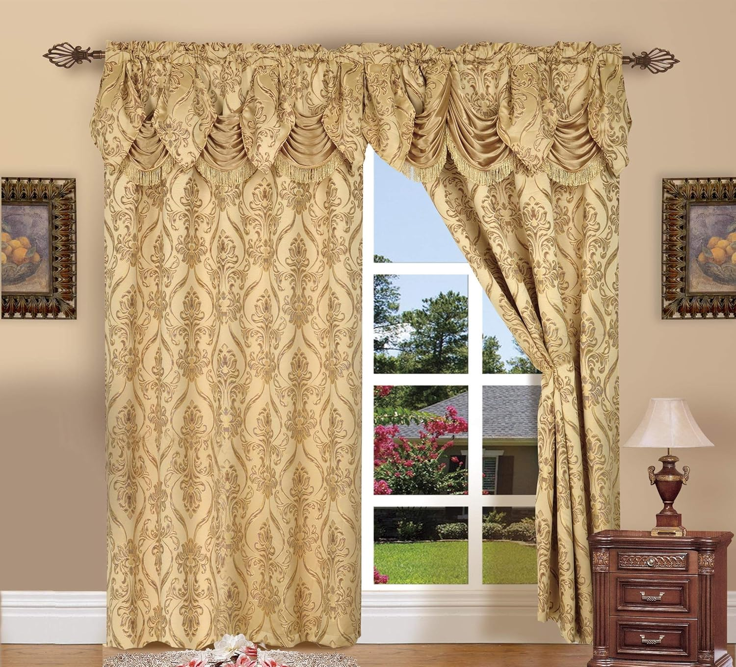 Elegant Comfort Penelopie Jacquard Look Curtain Panel Set, 54 by 84-Inch, Beige, Set of 2