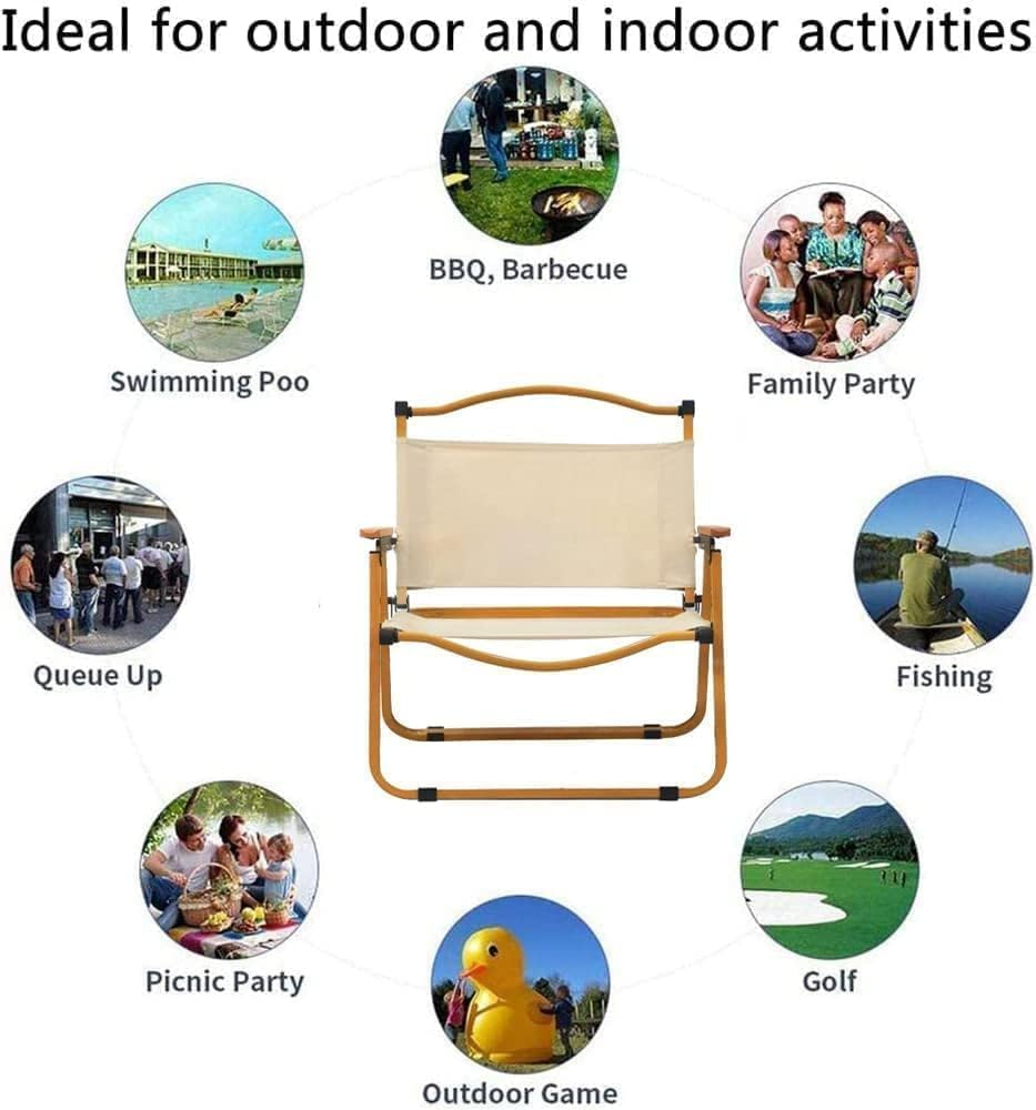 Fohouse Folding Camping Chair, Portable Camping Chair, Lightweight Camping Backpacking Chair, Outdoor Beach Chair for Camping Hiking Garden Travel Beach Picnic BBQ Outdoor (Beige, Large) - Beige image number 6