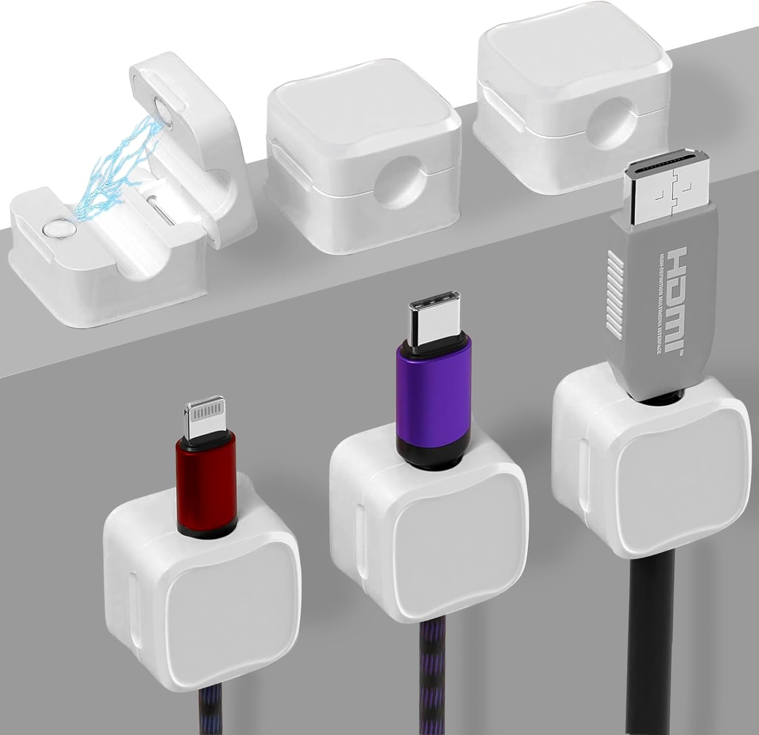 12 Pcs Magnetic Cord Organizer Holder, Adhesive Cable Management Clips for Phone USB Charger Cables, Perfect for Home, Office, Car, Desk and Nightstand image number 2