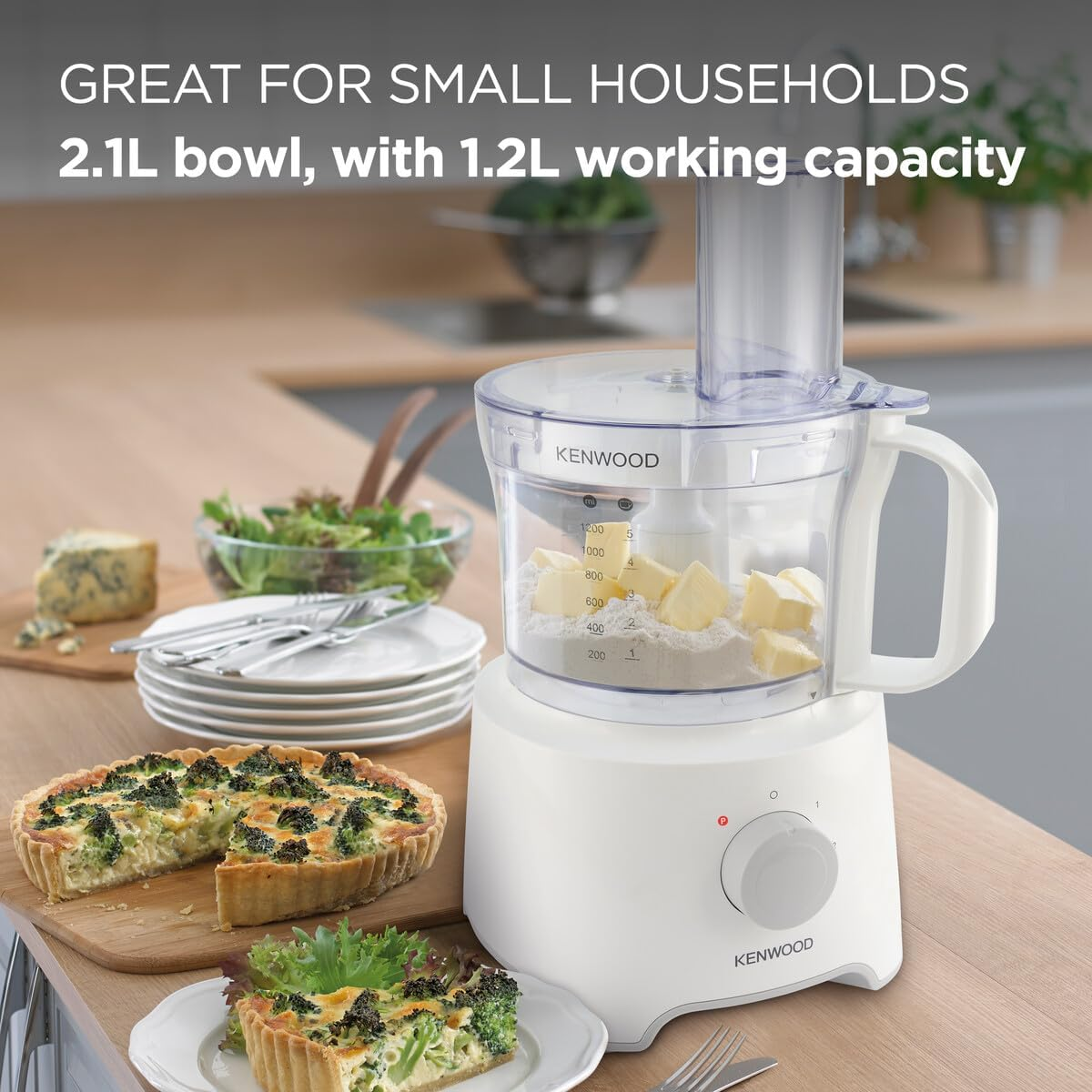 Kenwood Multipro Compact 800W Food Processor FDP300WH, White, Food Processor, 2.1L Bowl, 1.2 L Blender, Emulsifying, Knife Blade, Reversible Slicing and Grating Discs image number 2