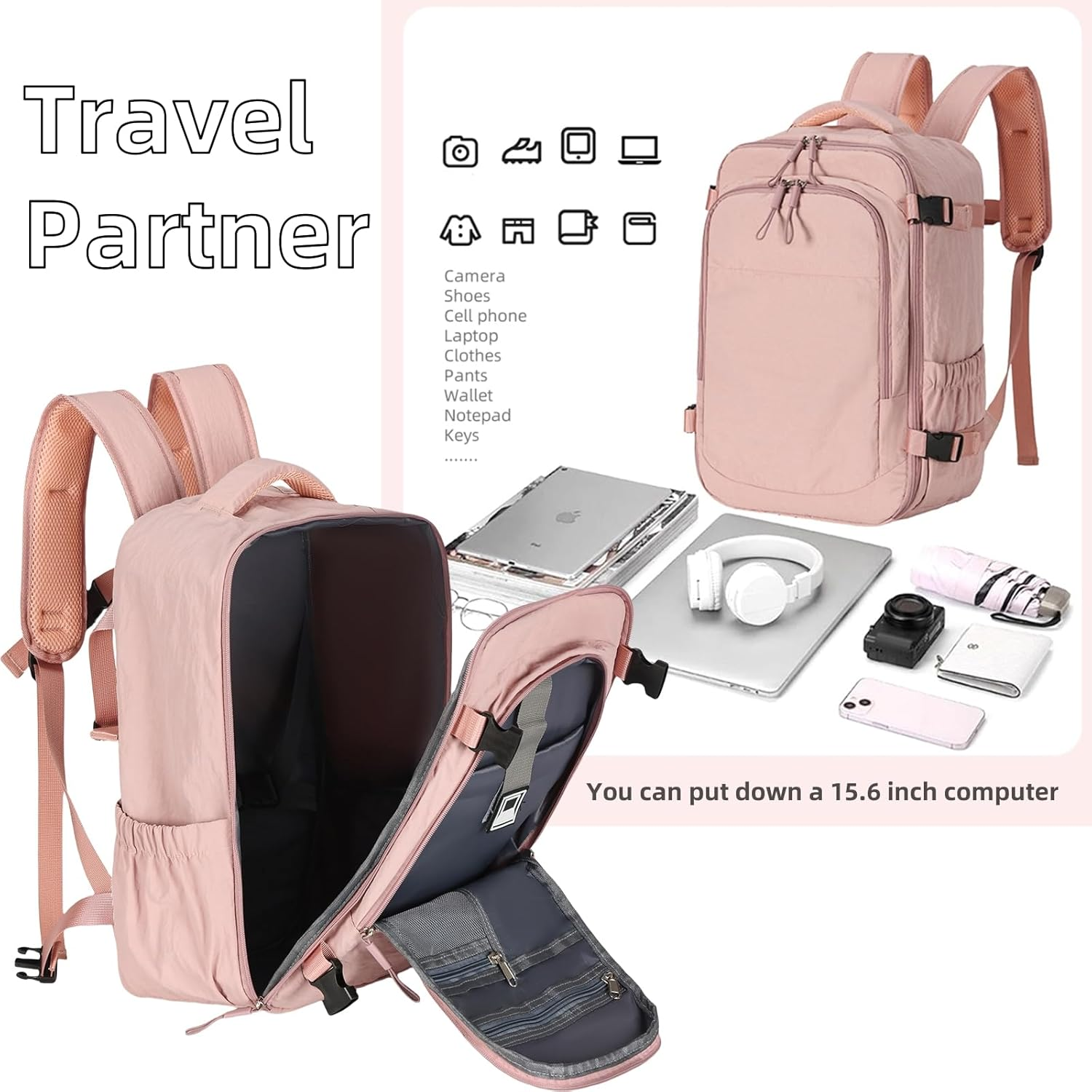 RELITRK Travel Backpack for Women Men,Airline Approved Carry on Backpack,Casual Daypack for Business Travel Essentials image number 6